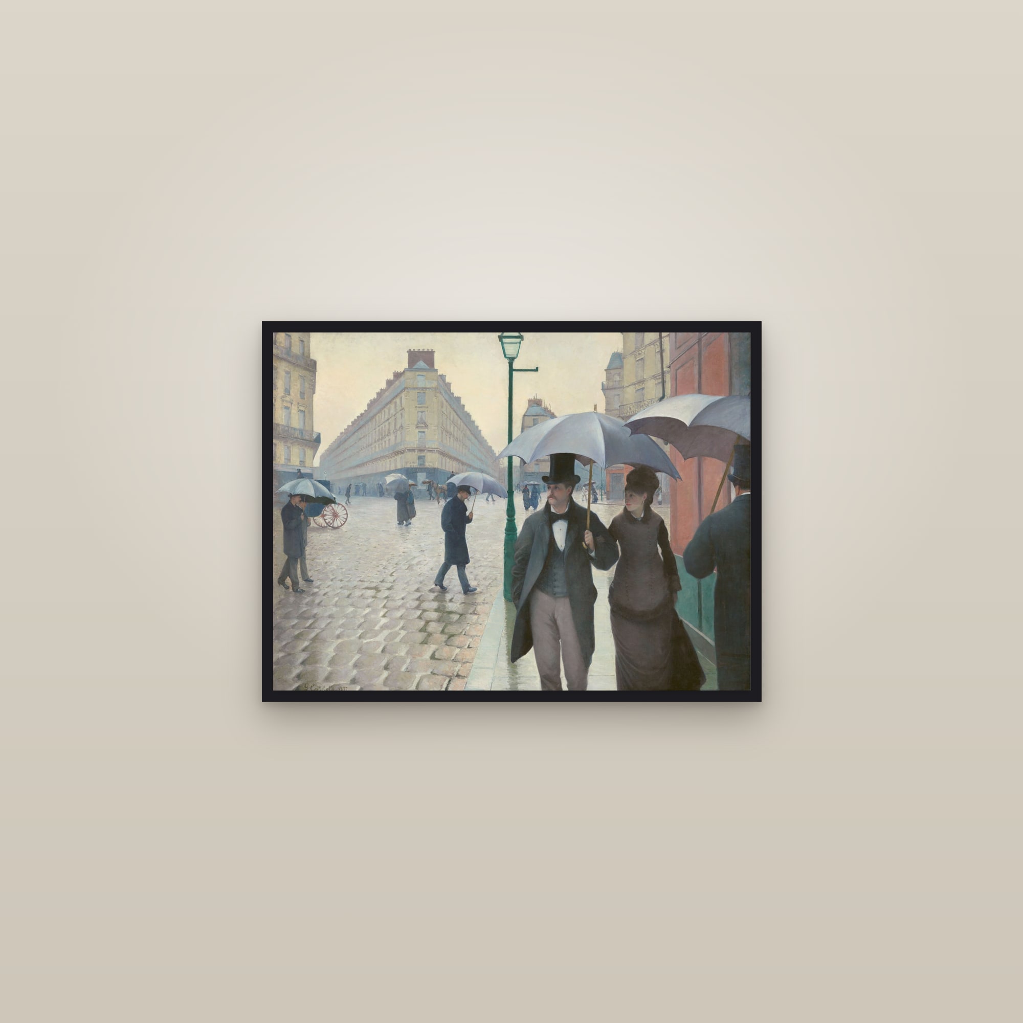 Paris Street; Rainy Day (Full) — Full-Bleed Edition — framed in a gallery setting