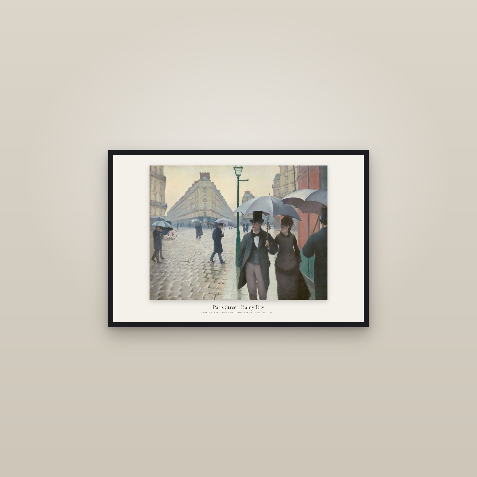 Paris Street; Rainy Day — framed in a gallery setting