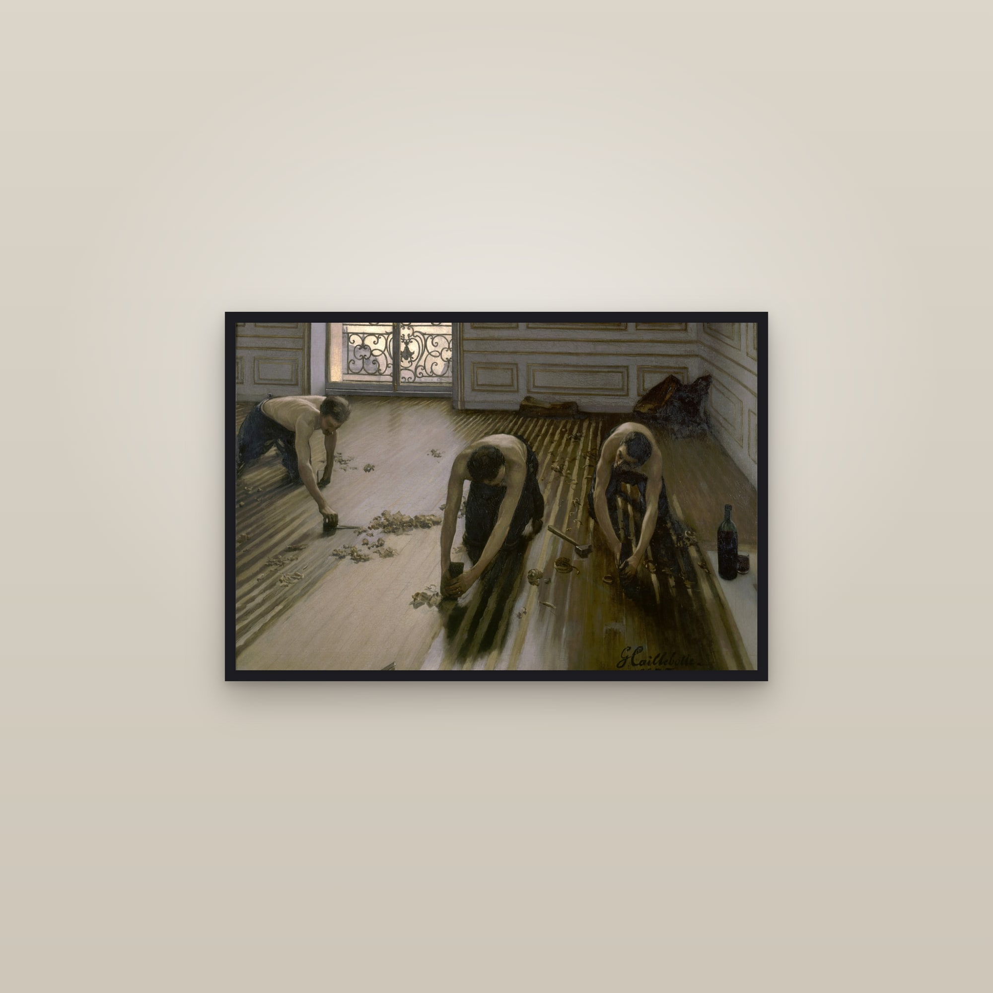 The Floor Scrapers (Full) — Full-Bleed Edition — framed in a gallery setting