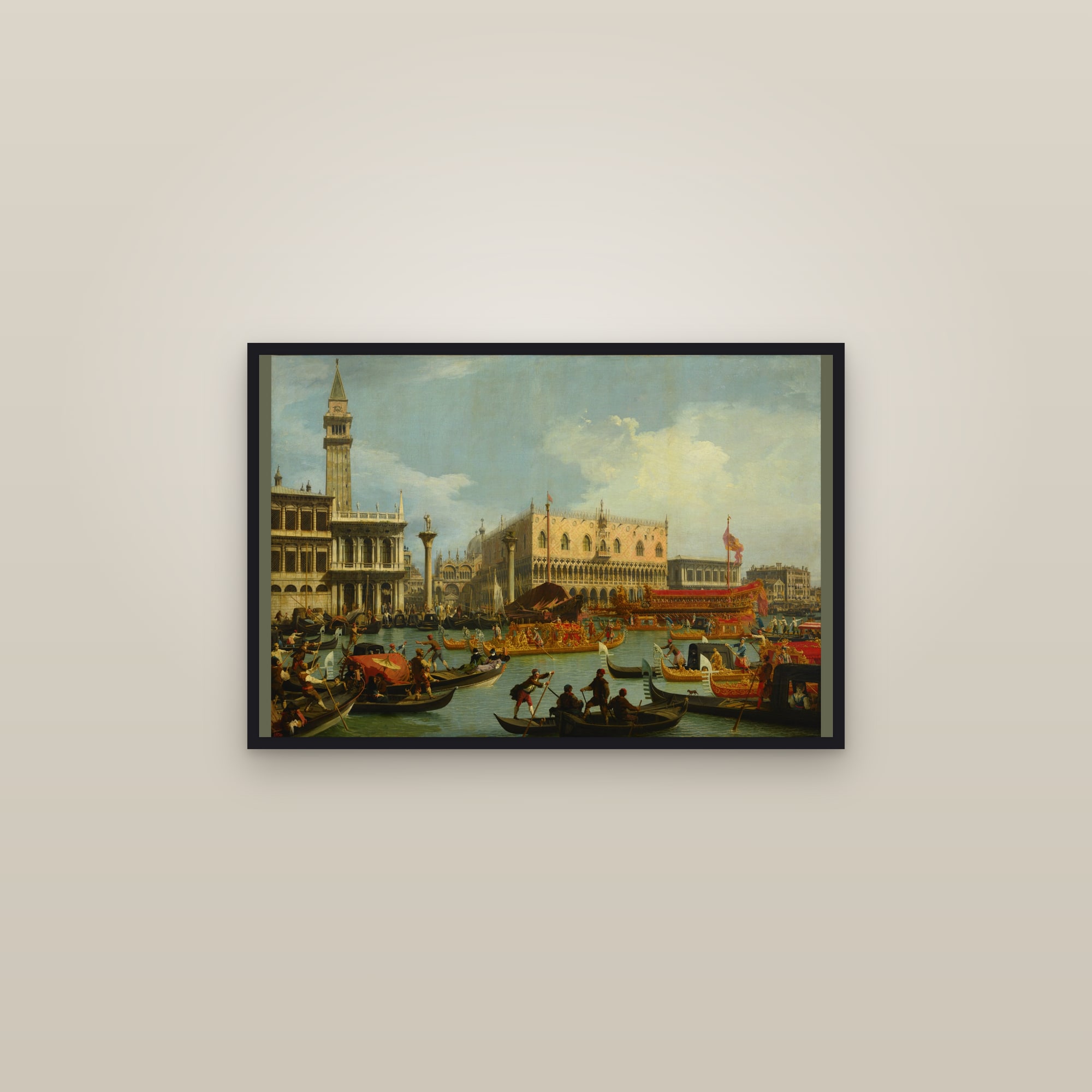The Return of the Bucintoro to the Molo on Ascension Day (Full) — Full-Bleed Edition — framed in a gallery setting
