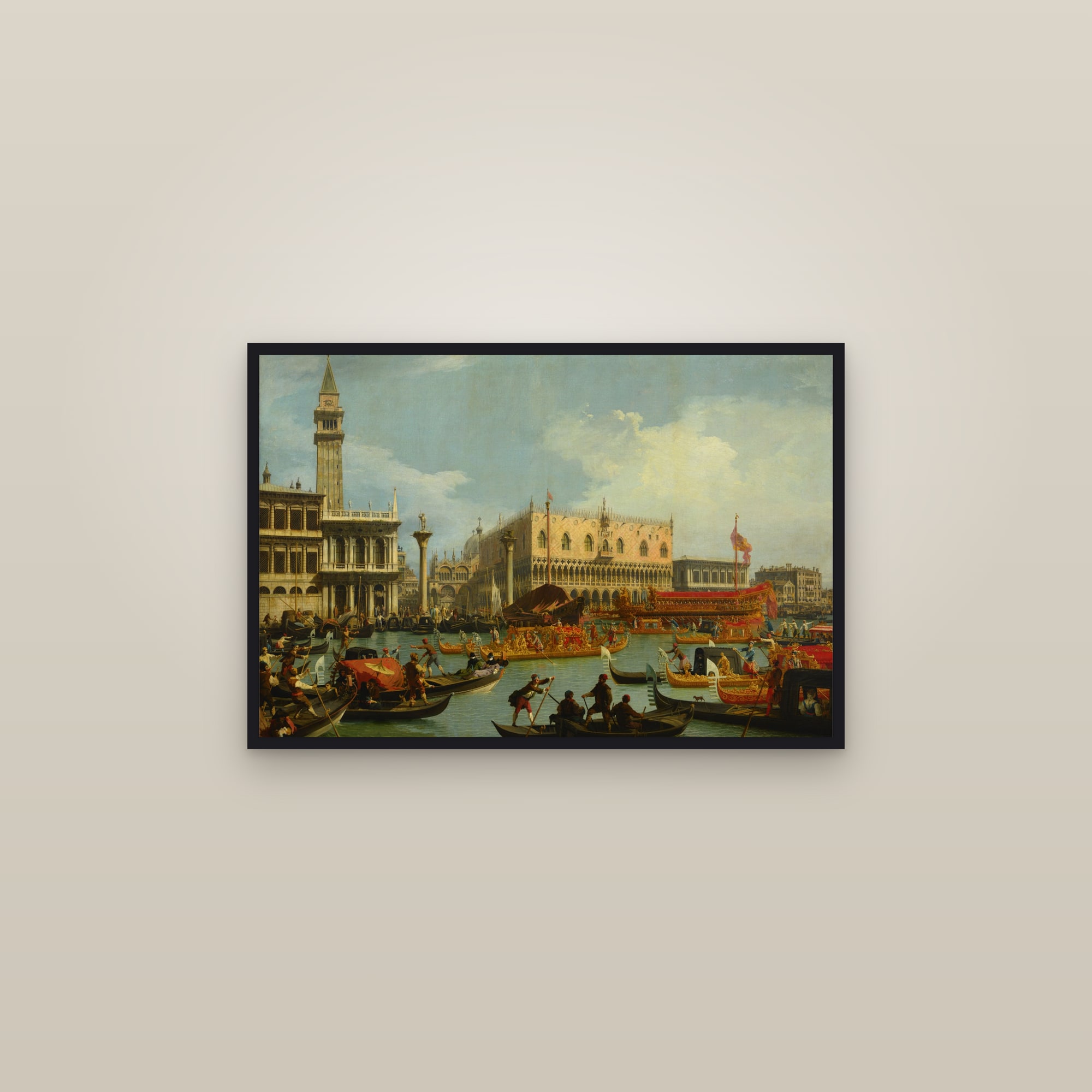 The Return of the Bucintoro to the Molo on Ascension Day (Full) — Full-Bleed Edition — framed in a gallery setting