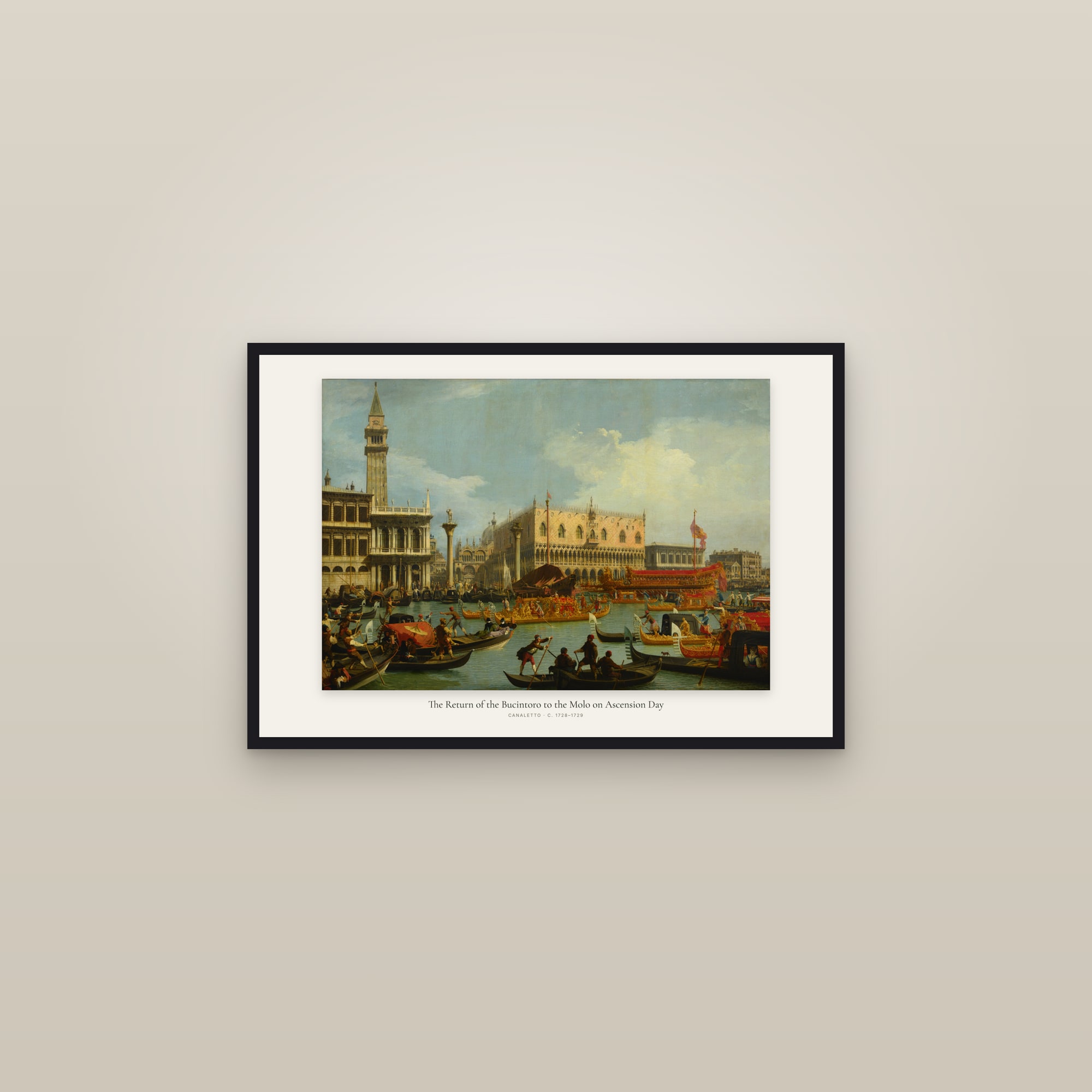 The Return of the Bucintoro to the Molo on Ascension Day — framed in a gallery setting