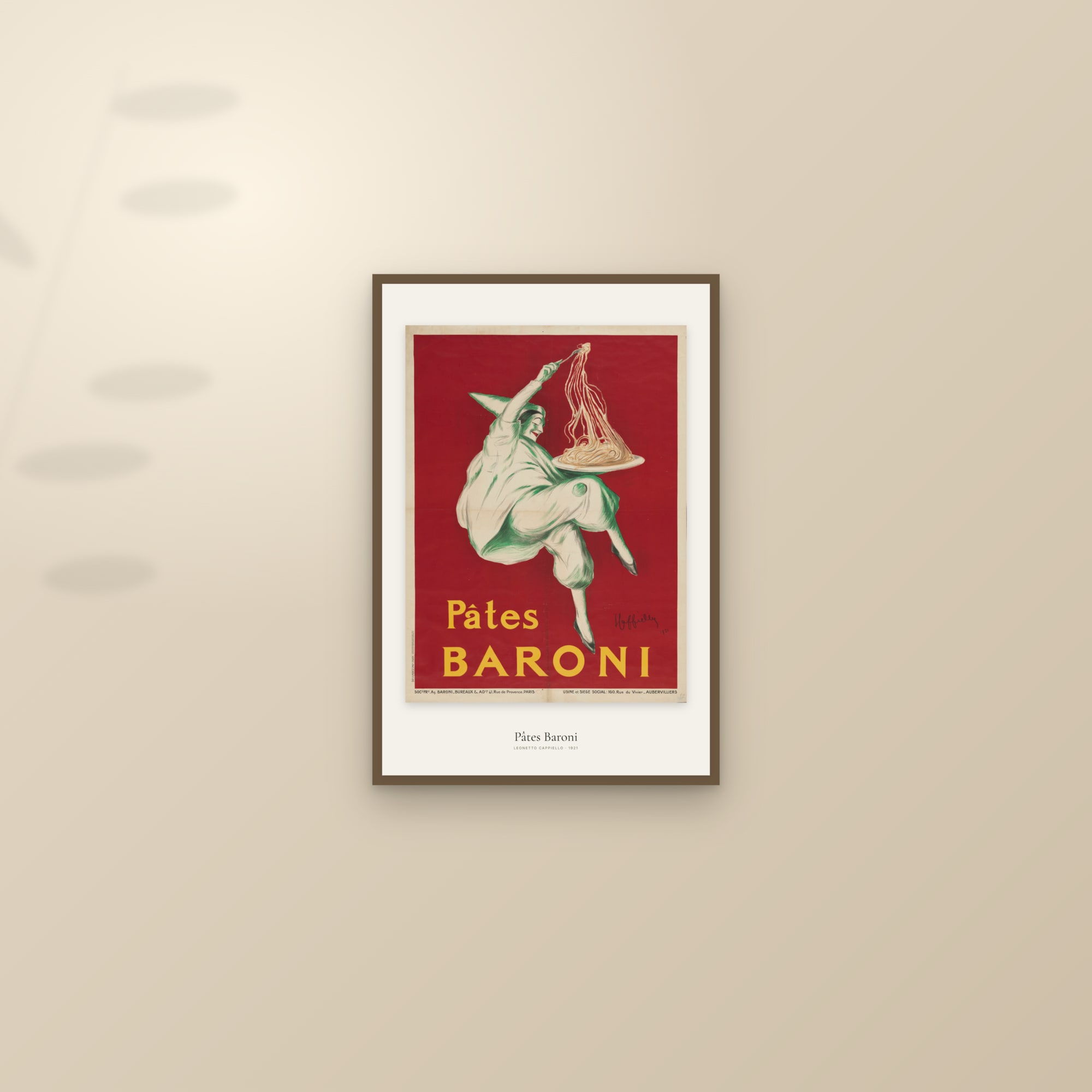 Pâtes Baroni — framed and styled on a sunlit wall
