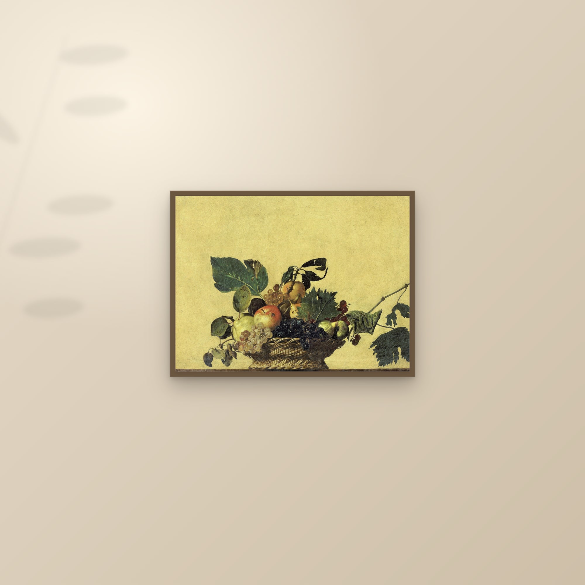 Basket of Fruit (Full) — Full-Bleed Edition — framed and styled on a sunlit wall