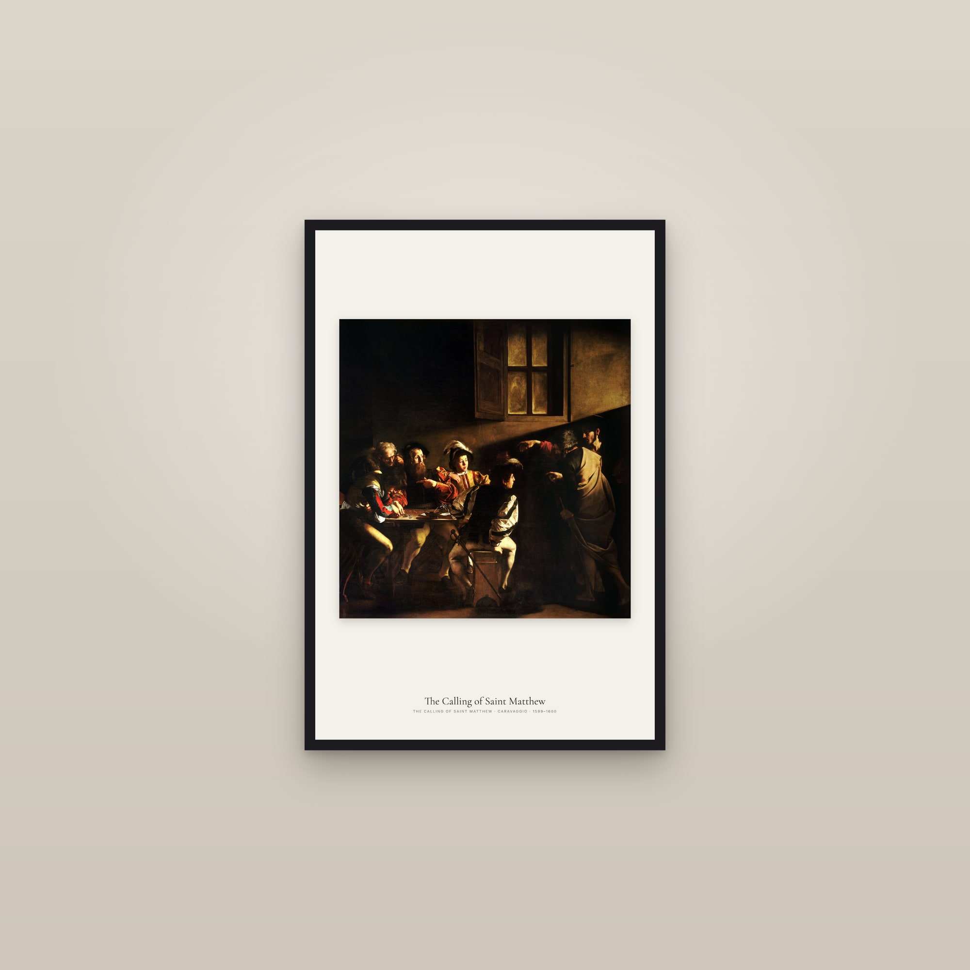 The Calling of Saint Matthew — framed in a gallery setting