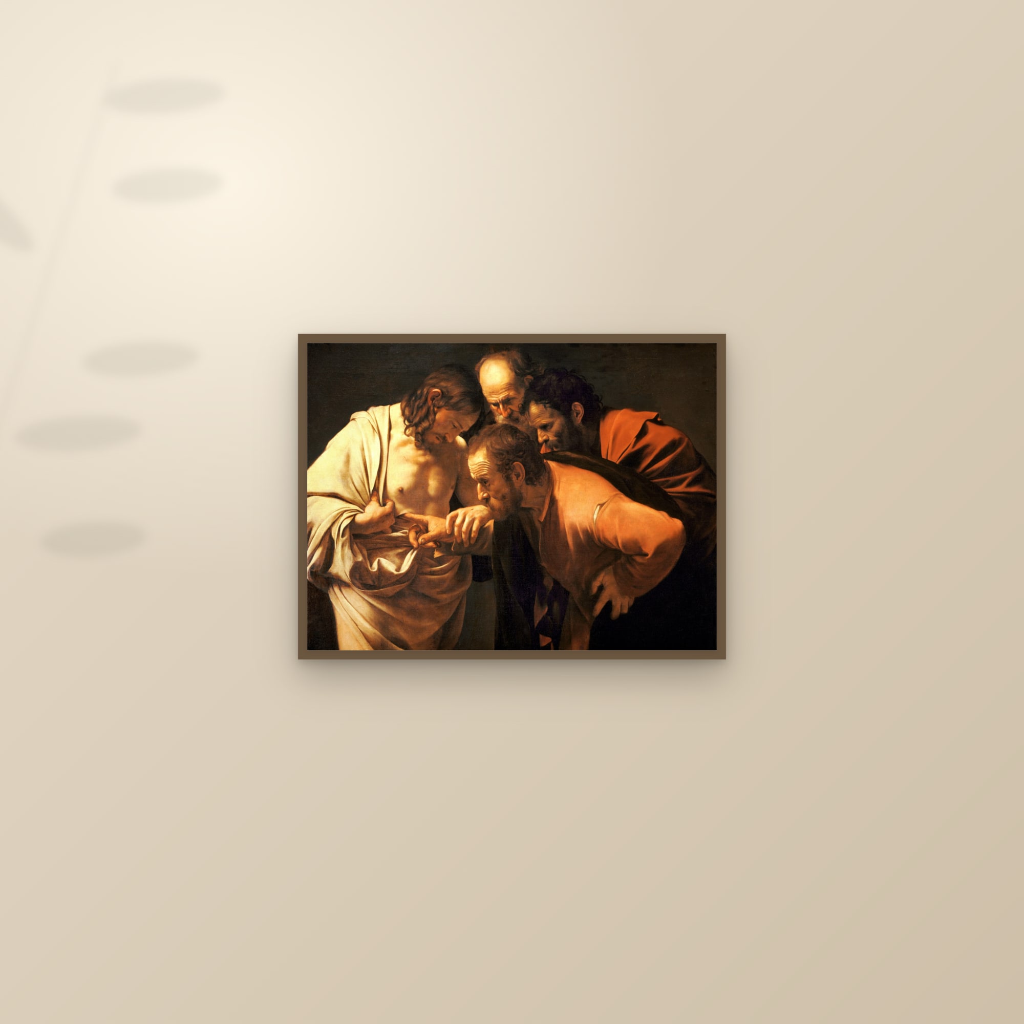 The Incredulity of Saint Thomas (Full) — Full-Bleed Edition — framed and styled on a sunlit wall