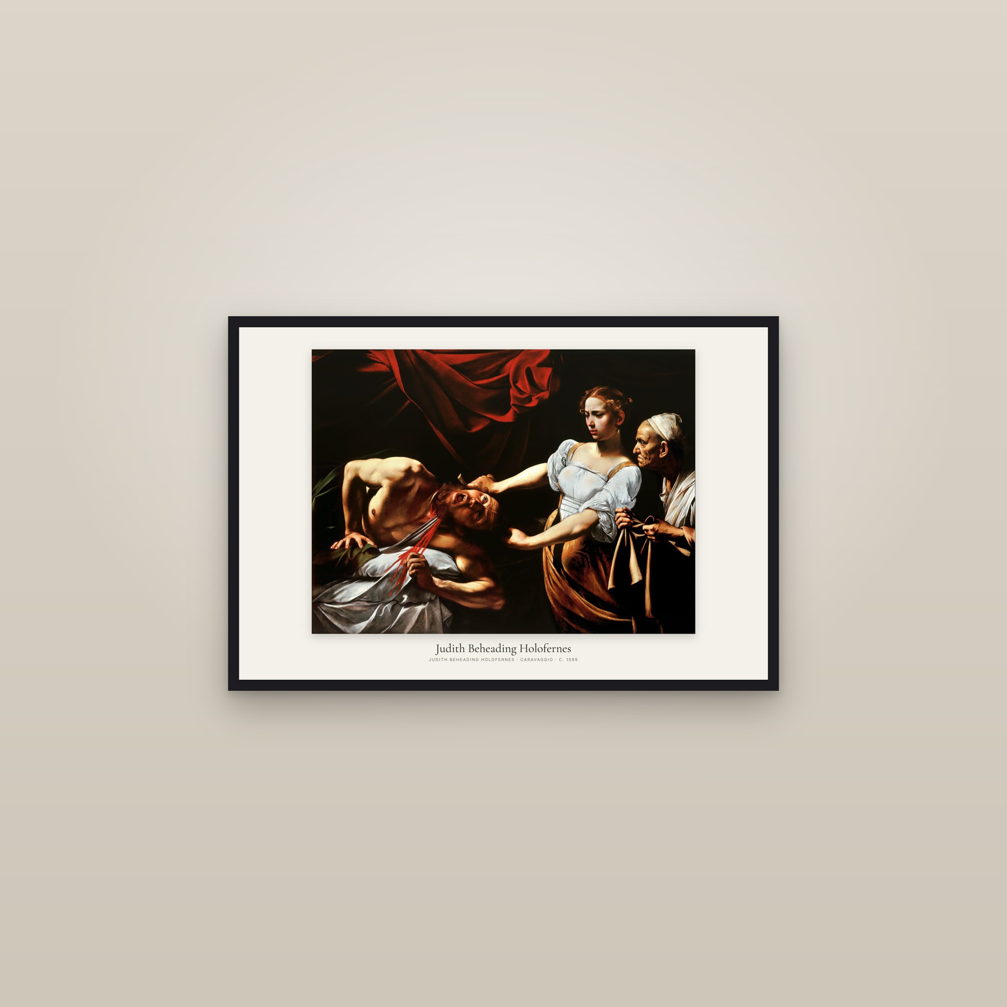 Judith Beheading Holofernes — framed in a gallery setting