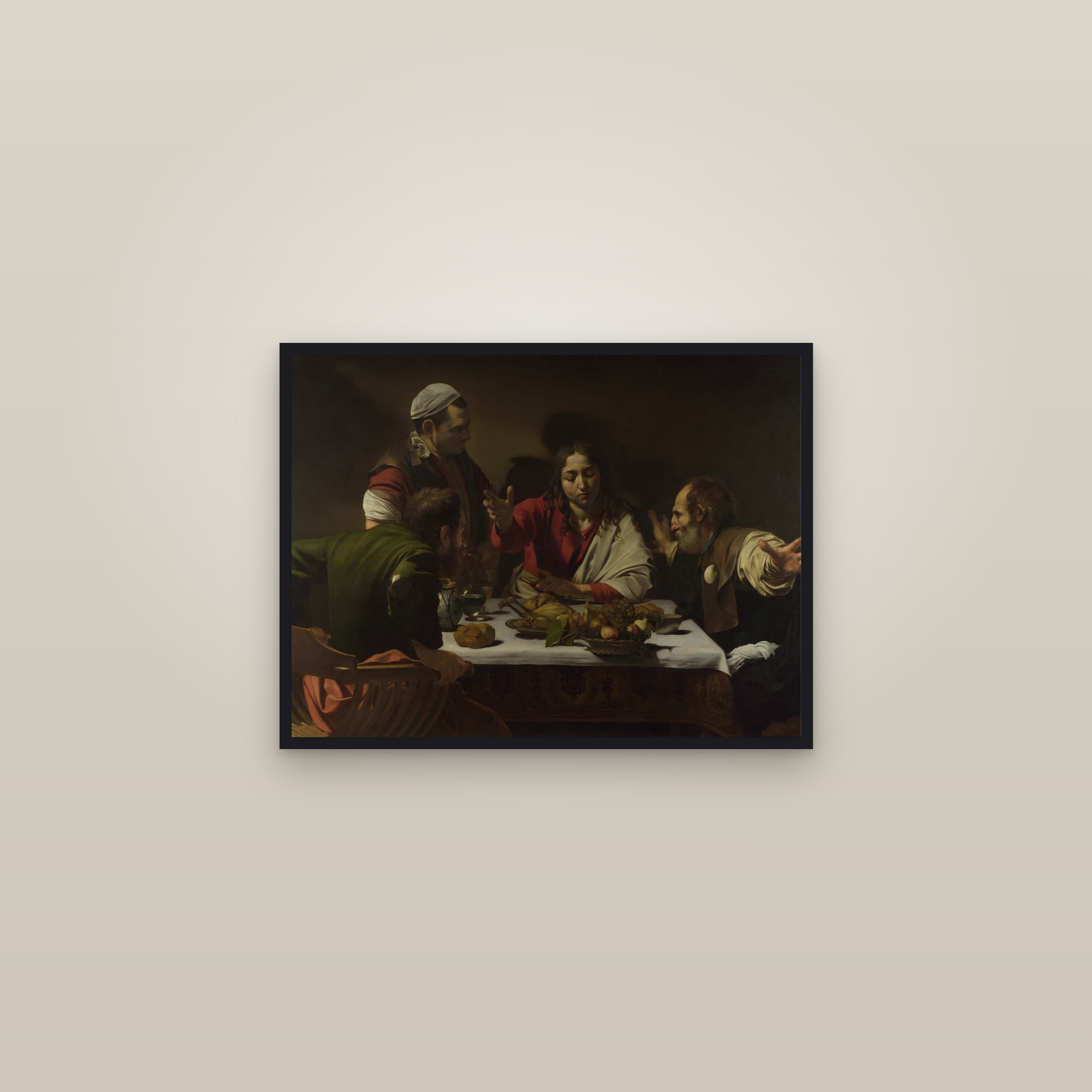 The Supper at Emmaus (Full) — Full-Bleed Edition — framed in a gallery setting
