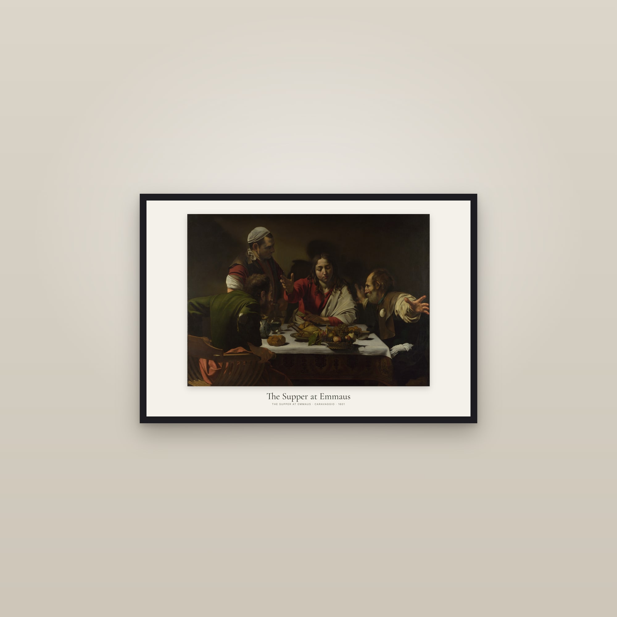 The Supper at Emmaus — framed in a gallery setting