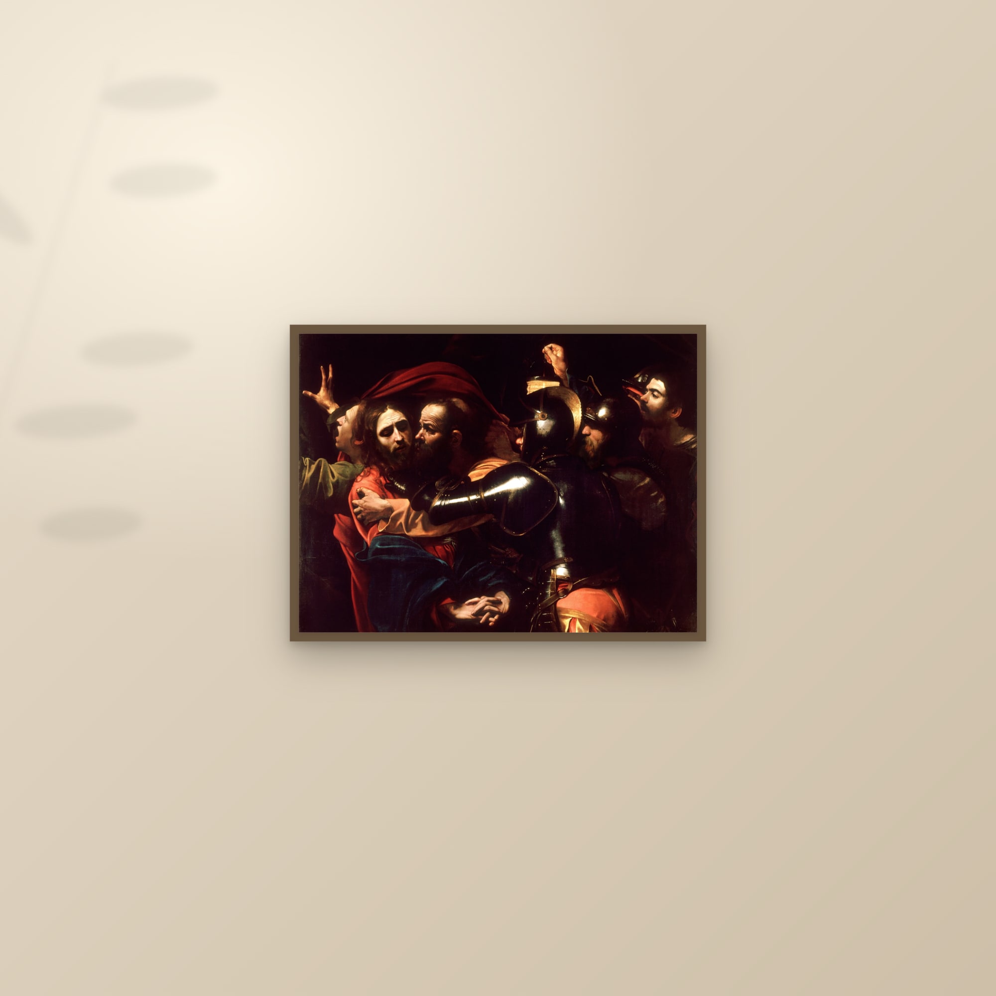 The Taking of Christ (Full) — Full-Bleed Edition — framed and styled on a sunlit wall