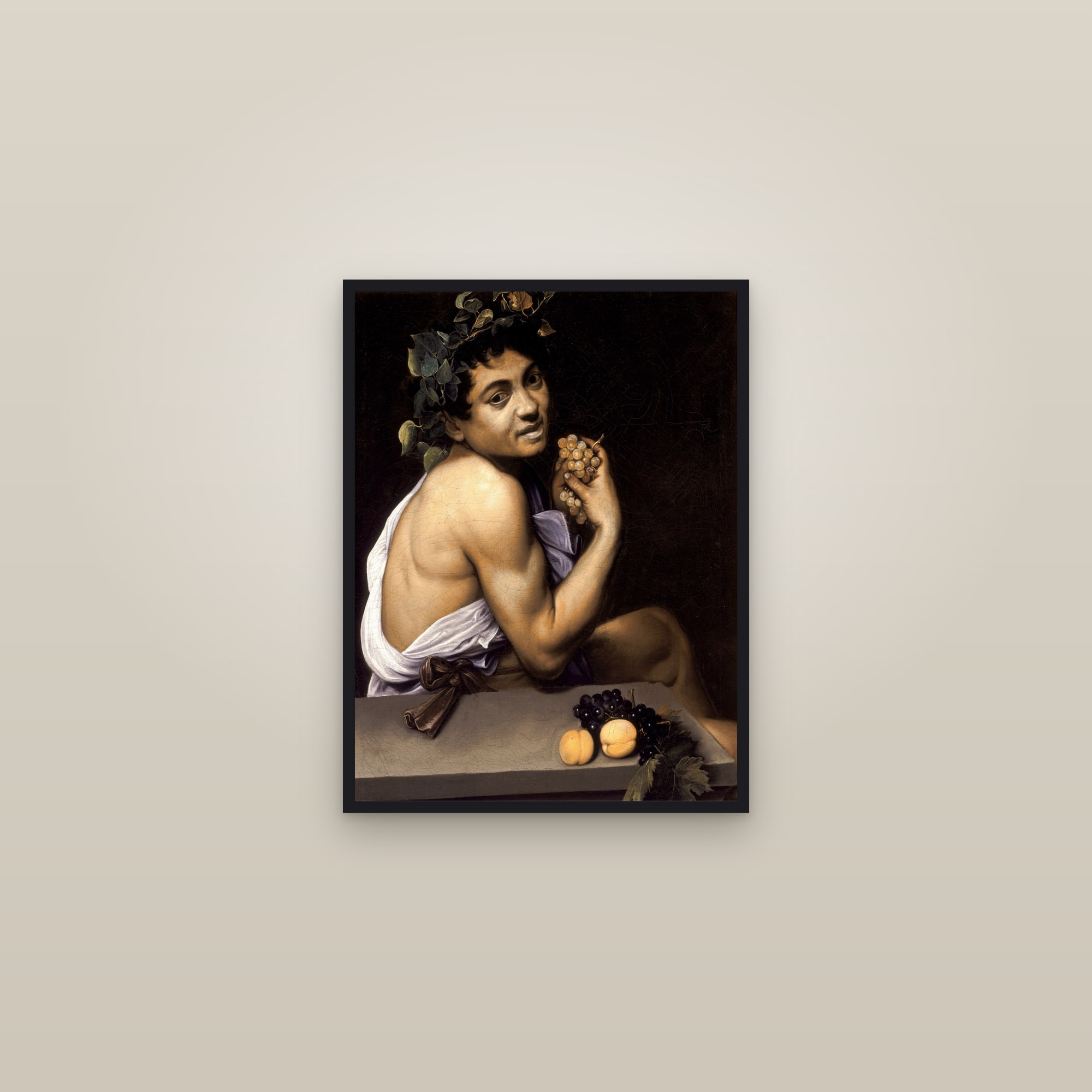 Young Sick Bacchus (Full) — Full-Bleed Edition — framed in a gallery setting