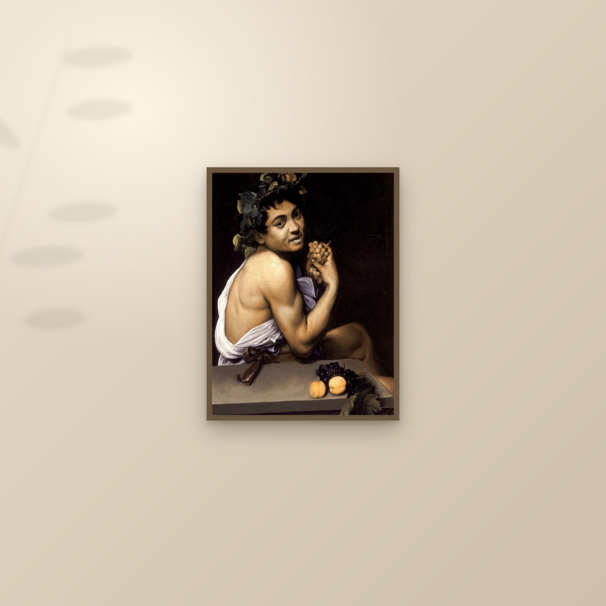 Young Sick Bacchus (Full) — Full-Bleed Edition — framed and styled on a sunlit wall