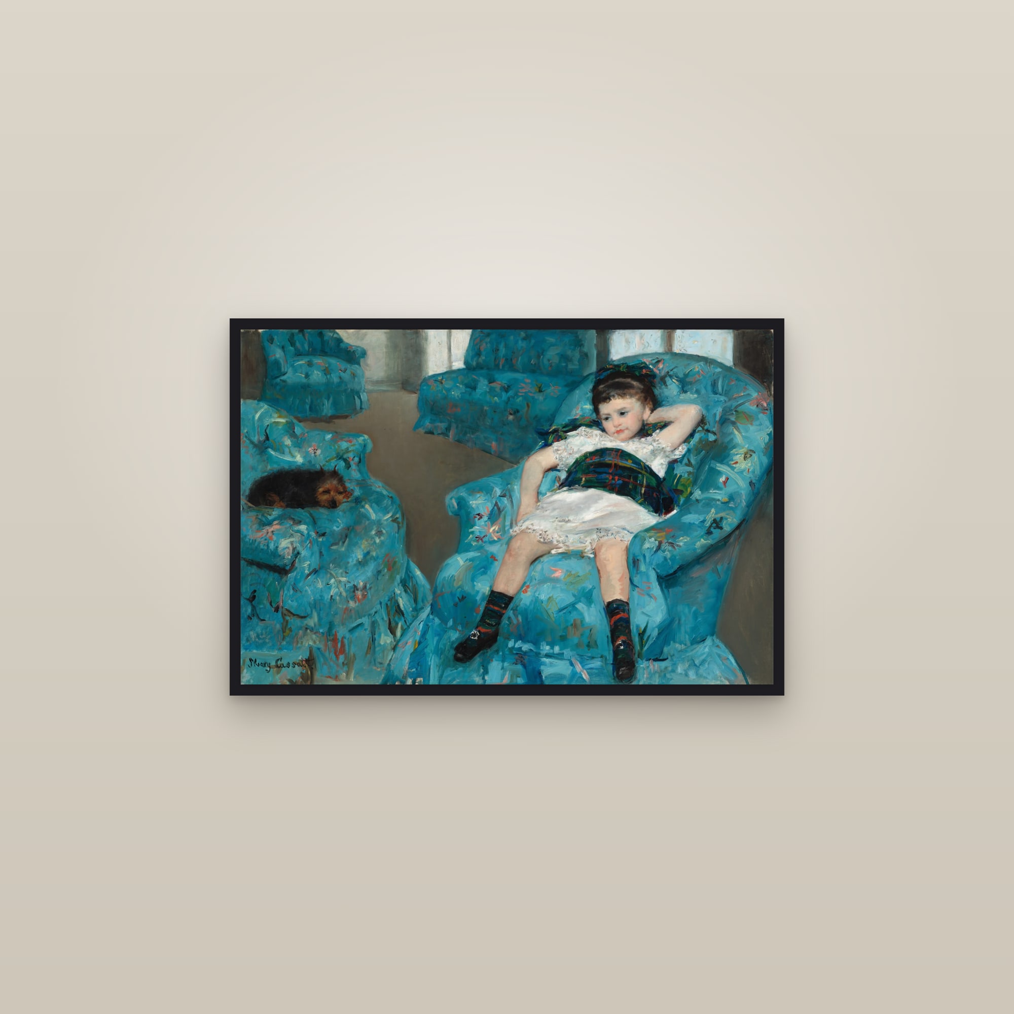 Little Girl in a Blue Armchair (Full) — Full-Bleed Edition — framed in a gallery setting
