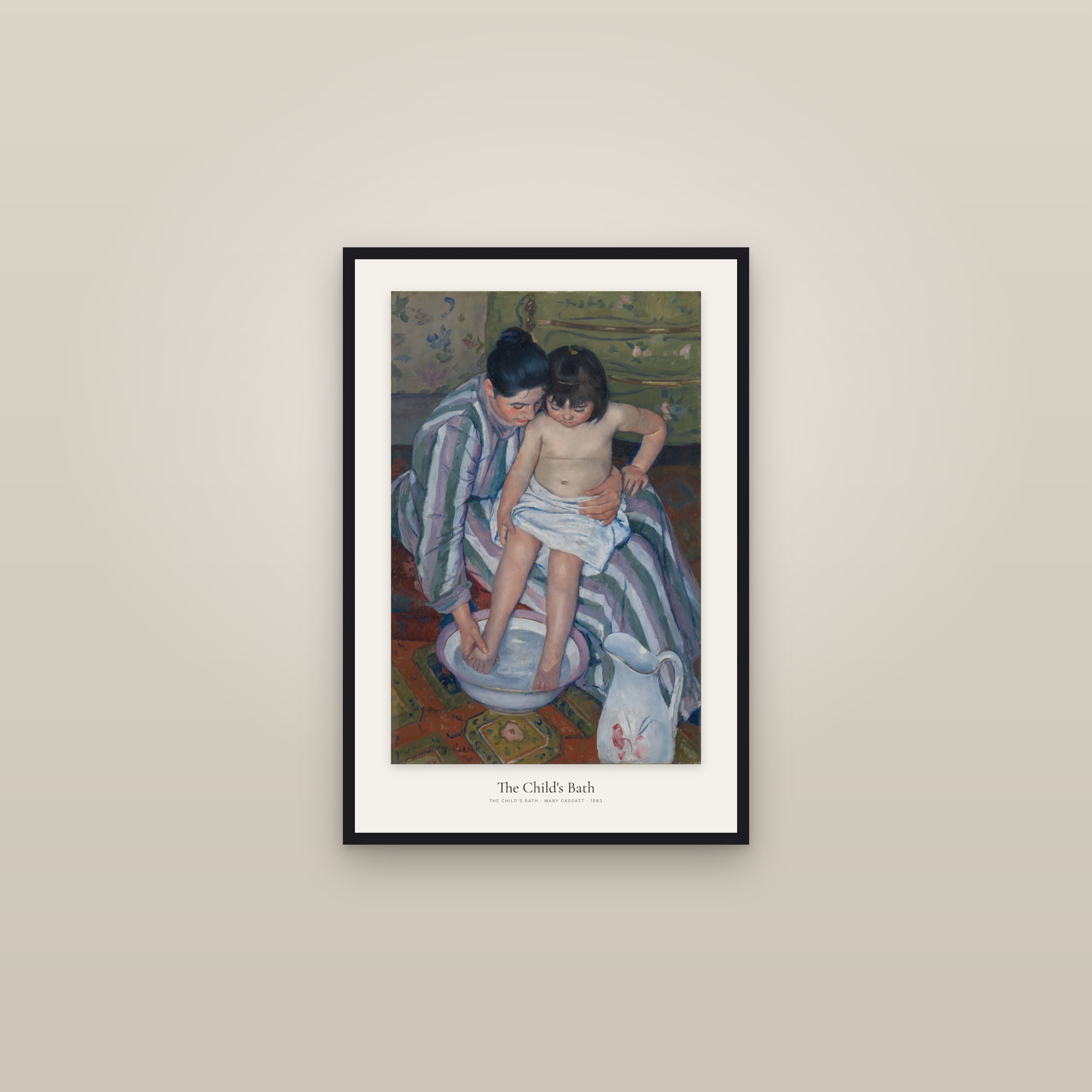 The Child's Bath — framed in a gallery setting