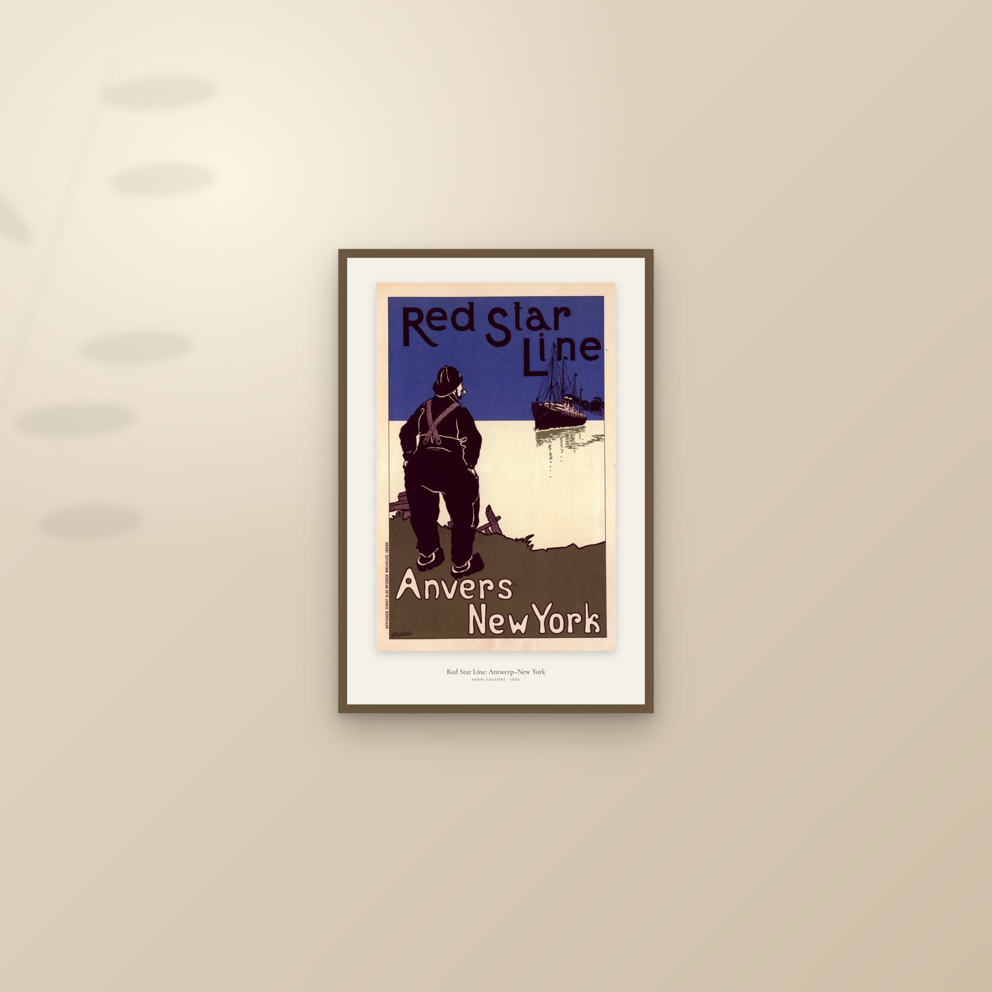 Red Star Line: Antwerp–New York — framed and styled on a sunlit wall