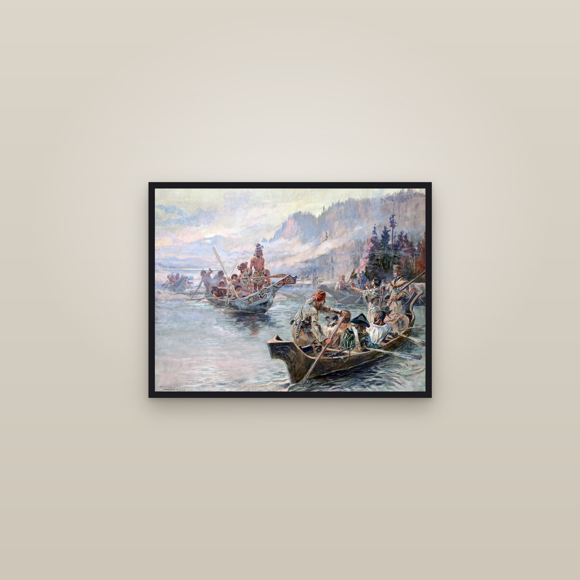 Lewis and Clark on the Lower Columbia (Full) — Full-Bleed Edition — framed in a gallery setting
