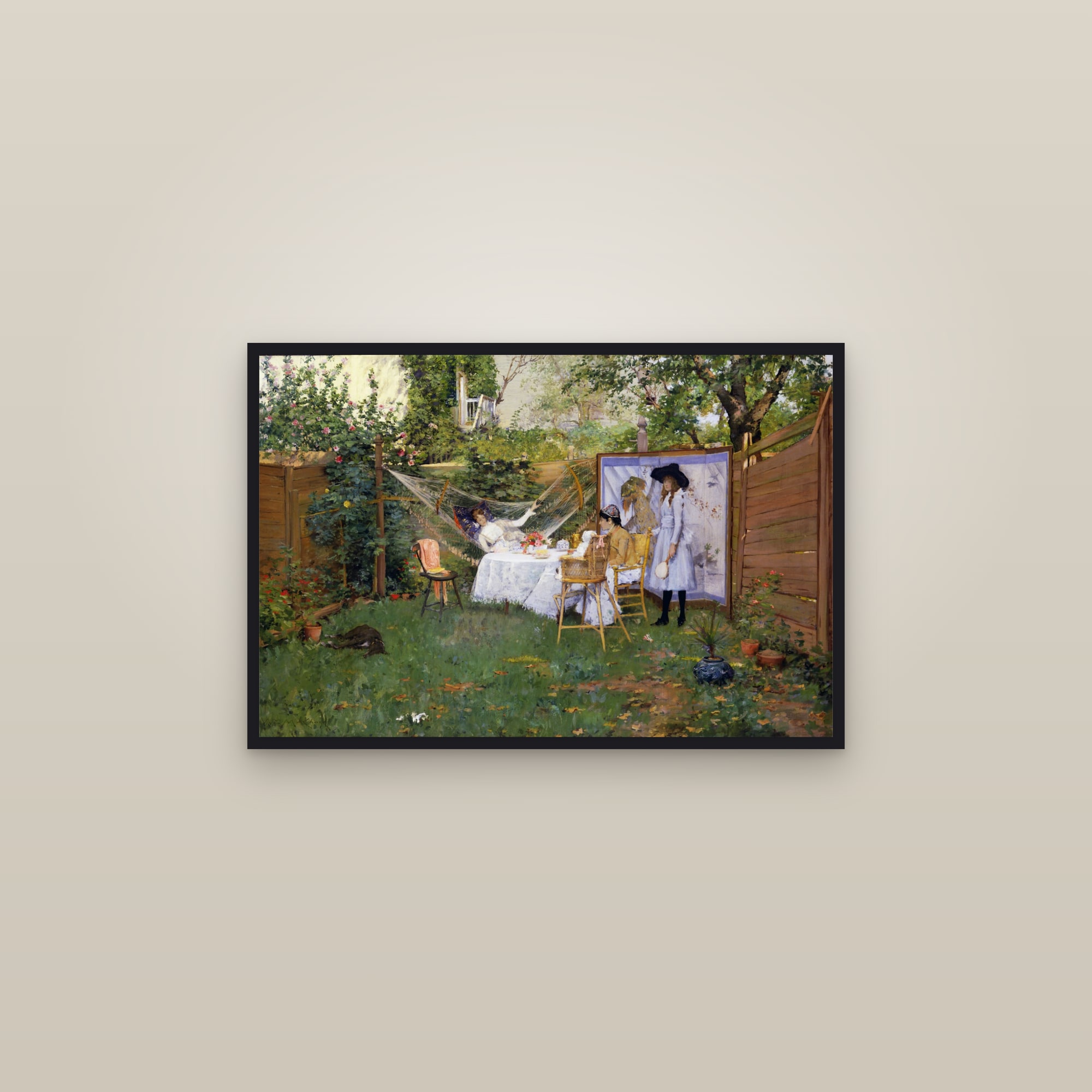 The Open Air Breakfast (Full) — Full-Bleed Edition — framed in a gallery setting