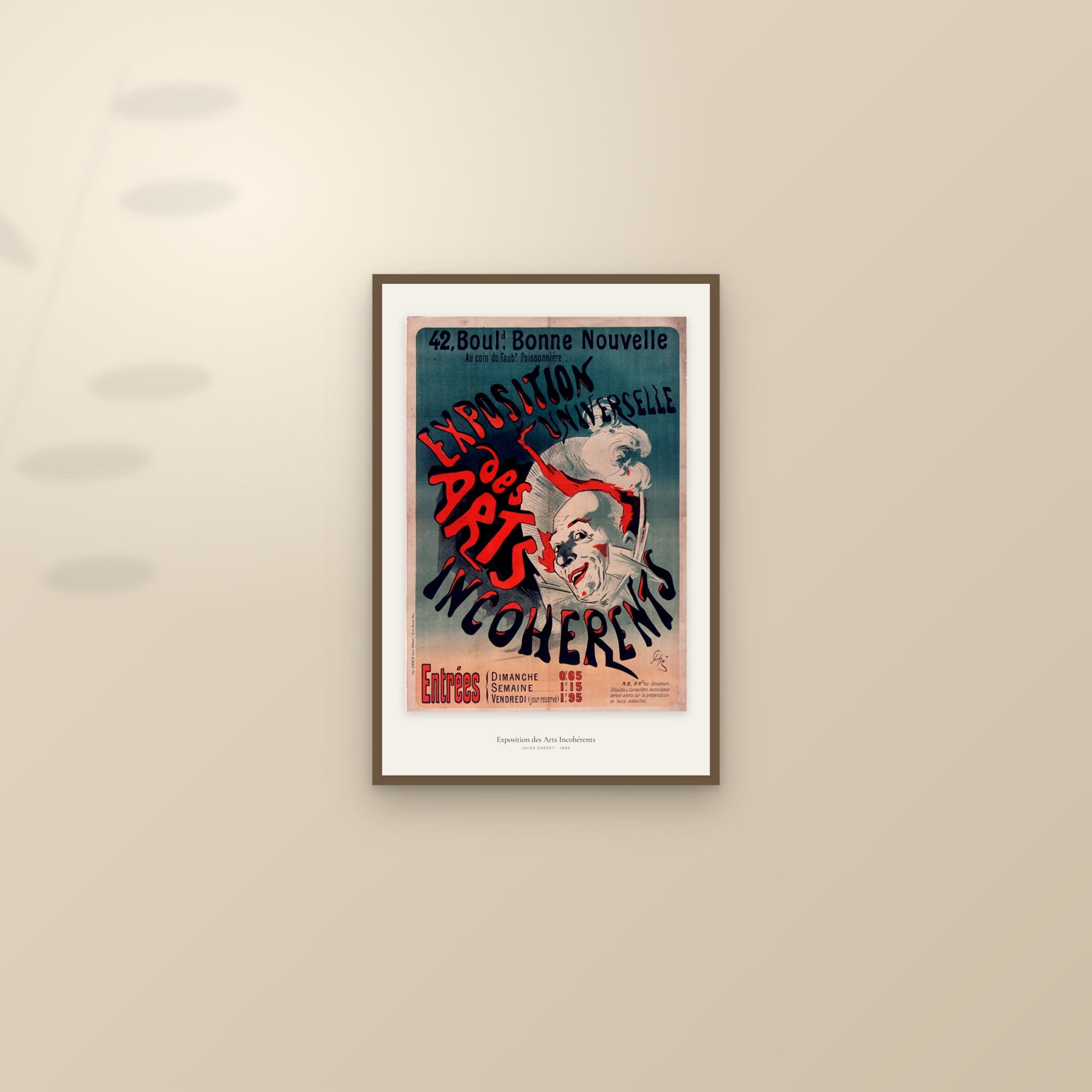 Exposition des Arts Incohérents — framed and styled on a sunlit wall