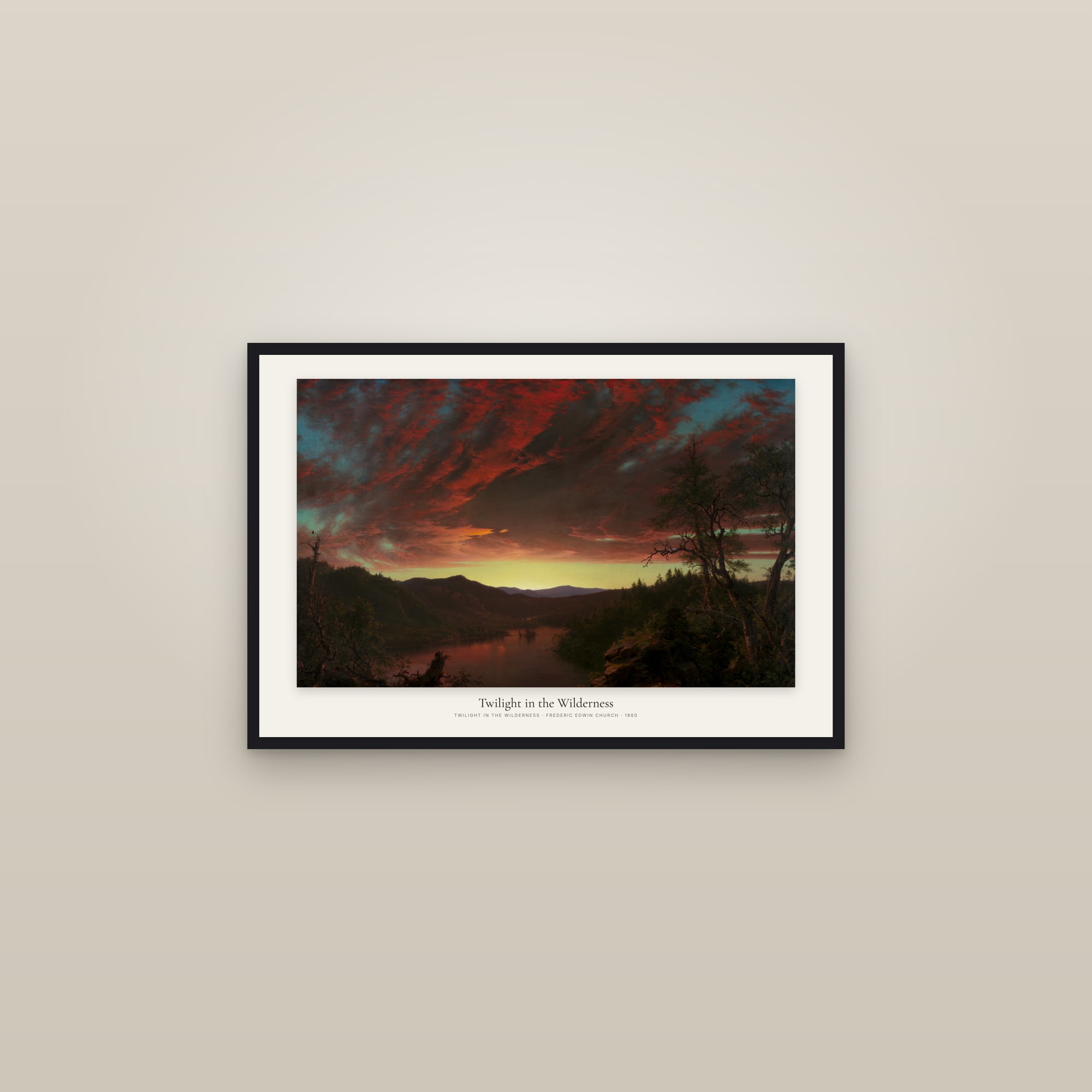 Twilight in the Wilderness — framed in a gallery setting