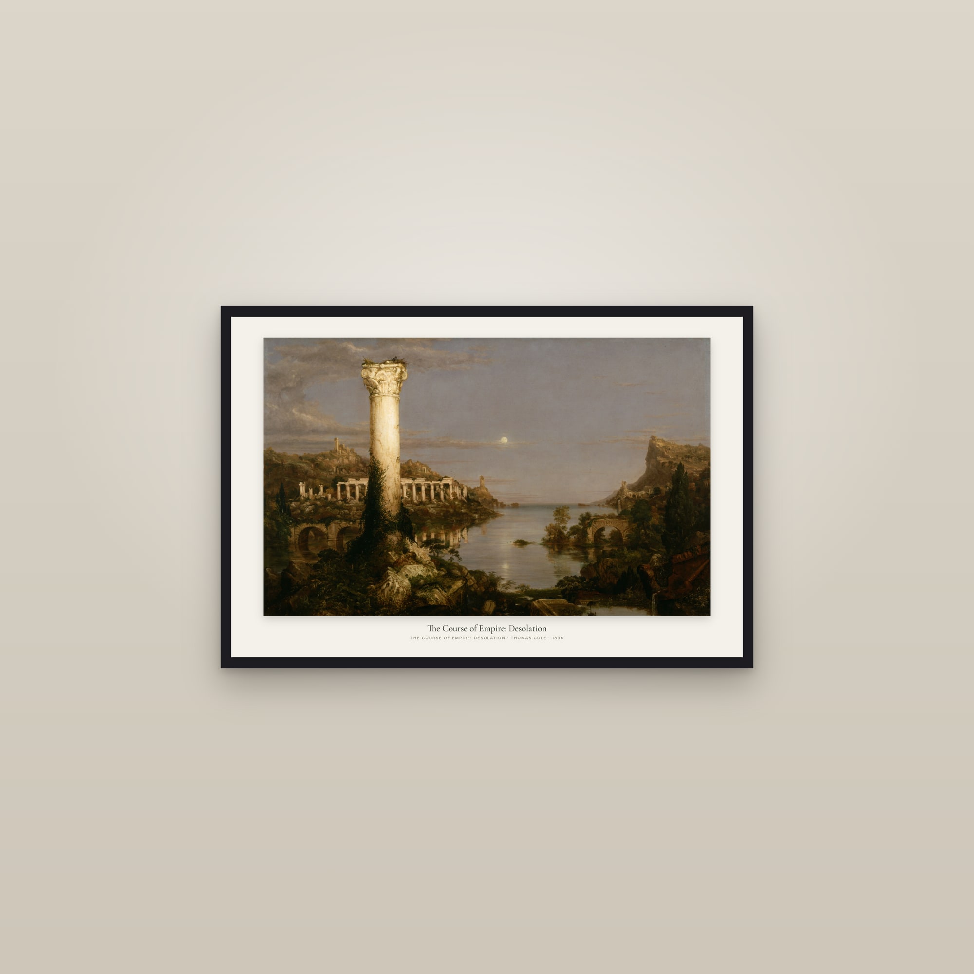 The Course of Empire: Desolation — framed in a gallery setting