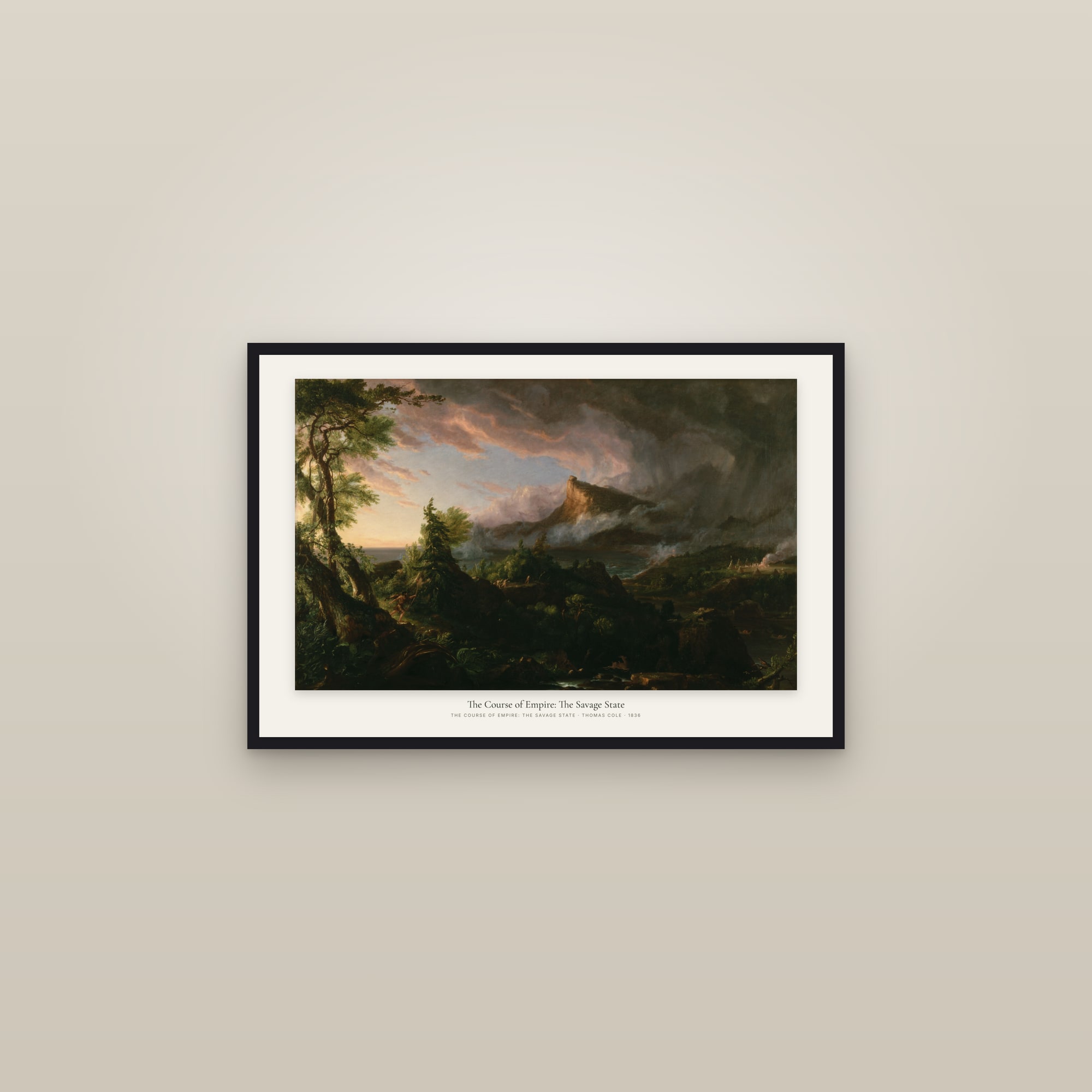 The Course of Empire: The Savage State — framed in a gallery setting