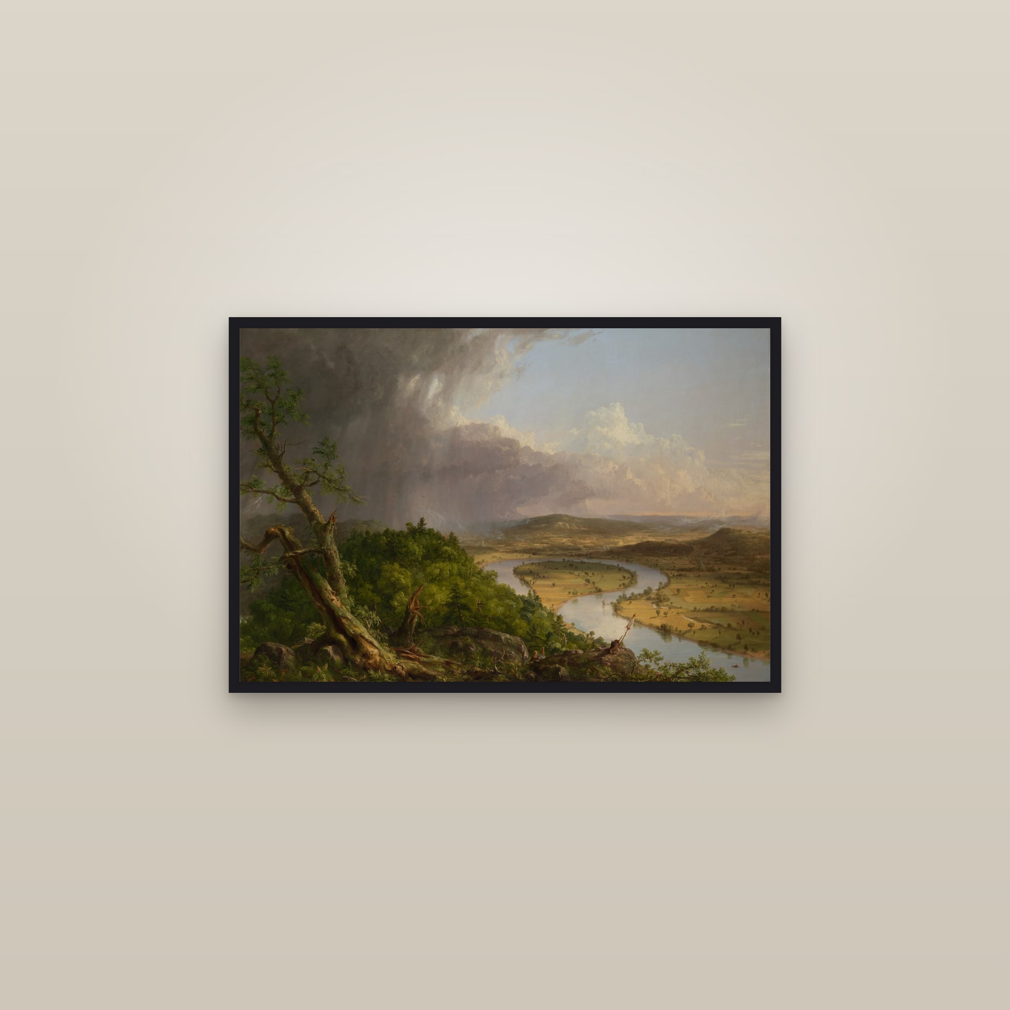 The Oxbow (View from Mount Holyoke, Northampton, Massachusetts, after a Thunderstorm) (Full) — Full-Bleed Edition — framed in a gallery setting