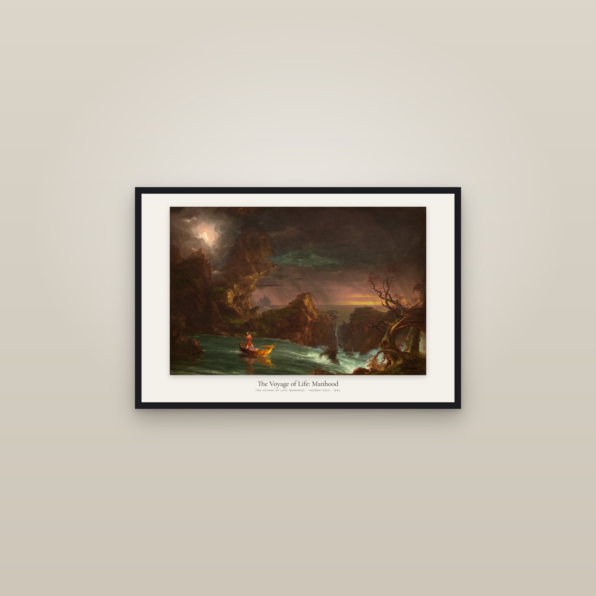 The Voyage of Life: Manhood — framed in a gallery setting
