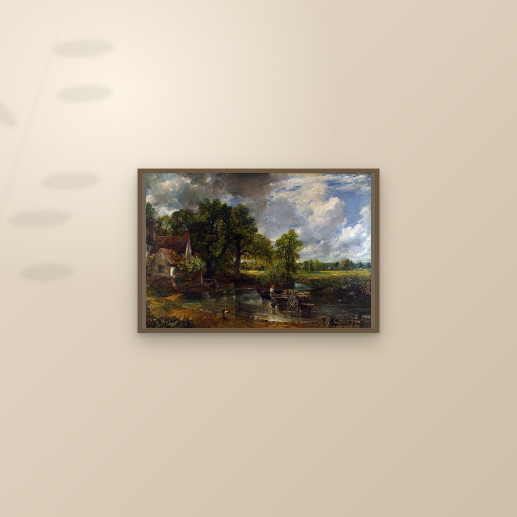 The Hay Wain (Full) — Full-Bleed Edition — framed and styled on a sunlit wall