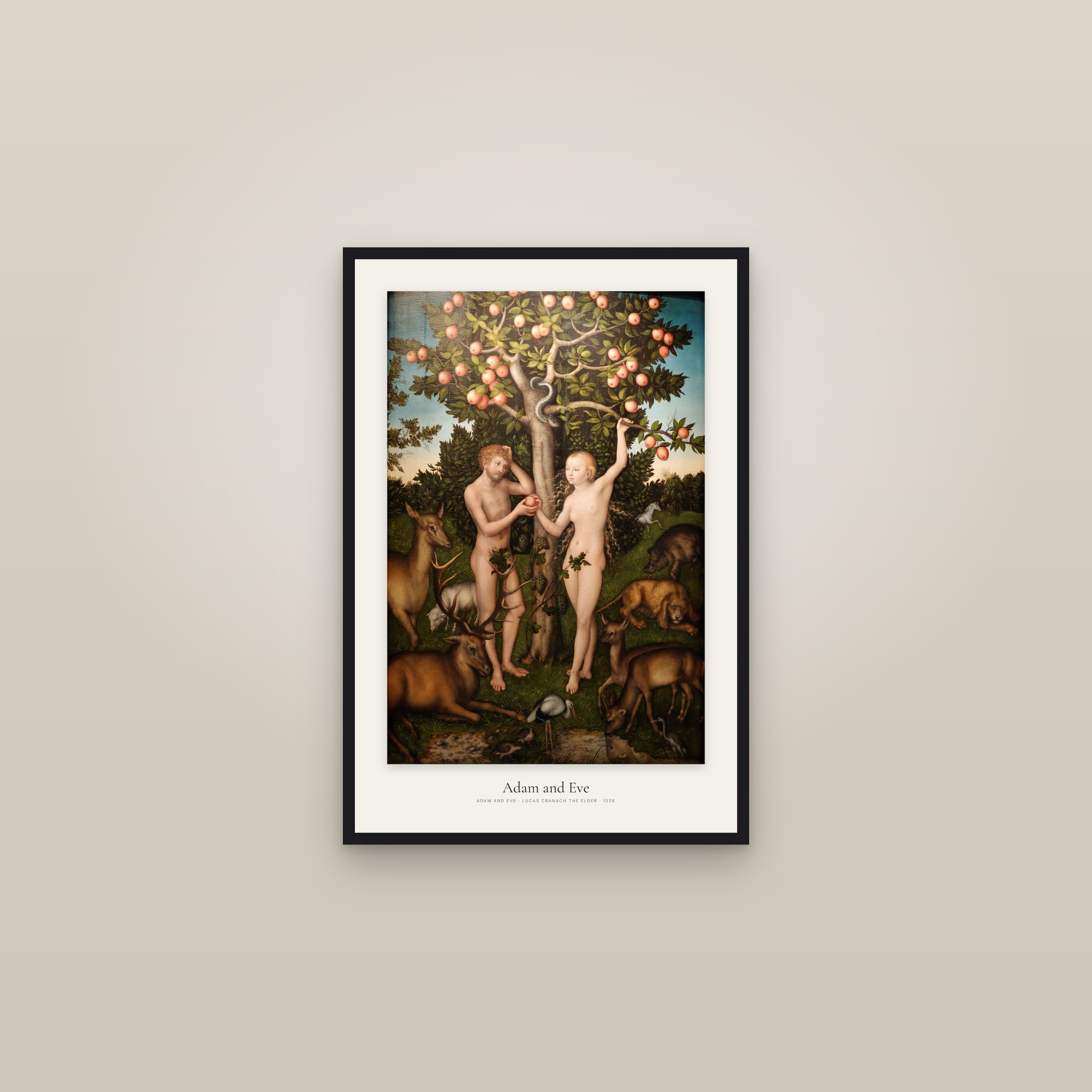 Adam and Eve (Cranach) — framed in a gallery setting