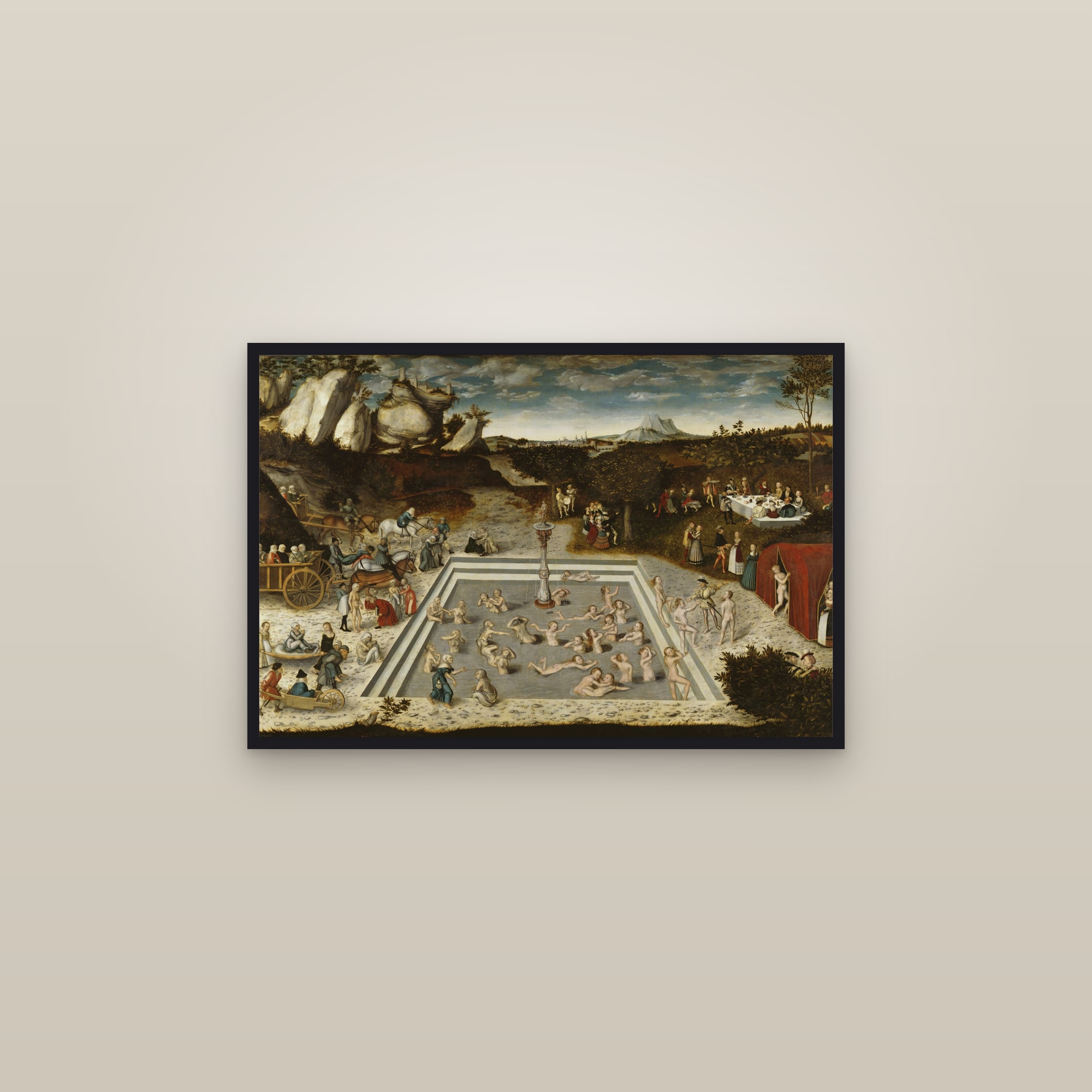 The Fountain of Youth (Full) — Full-Bleed Edition — framed in a gallery setting
