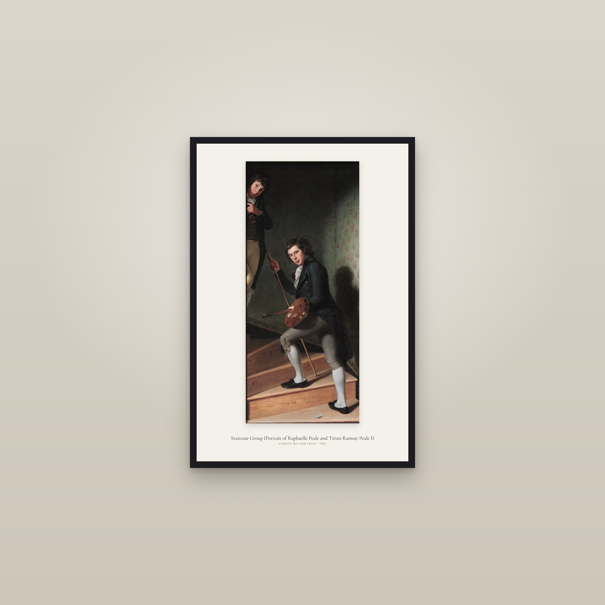 Staircase Group (Portrait of Raphaelle Peale and Titian Ramsay Peale I) — framed in a gallery setting