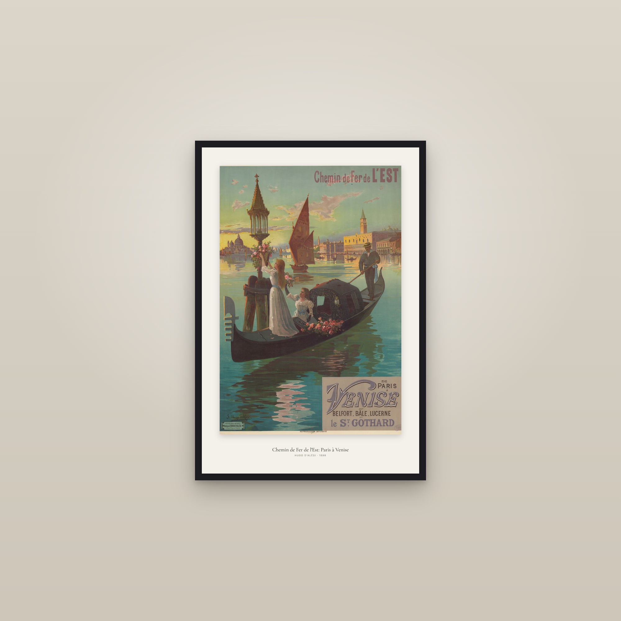 Chemin de Fer de l'Est: Paris à Venise — framed in a gallery setting