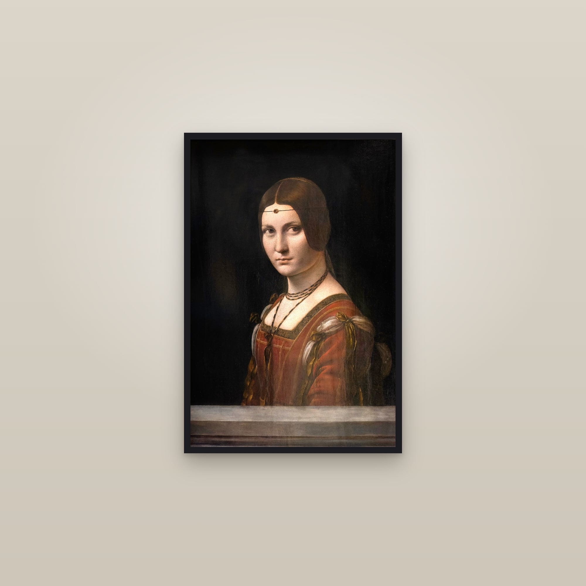 La Belle Ferronnière (Full) — Full-Bleed Edition — framed in a gallery setting