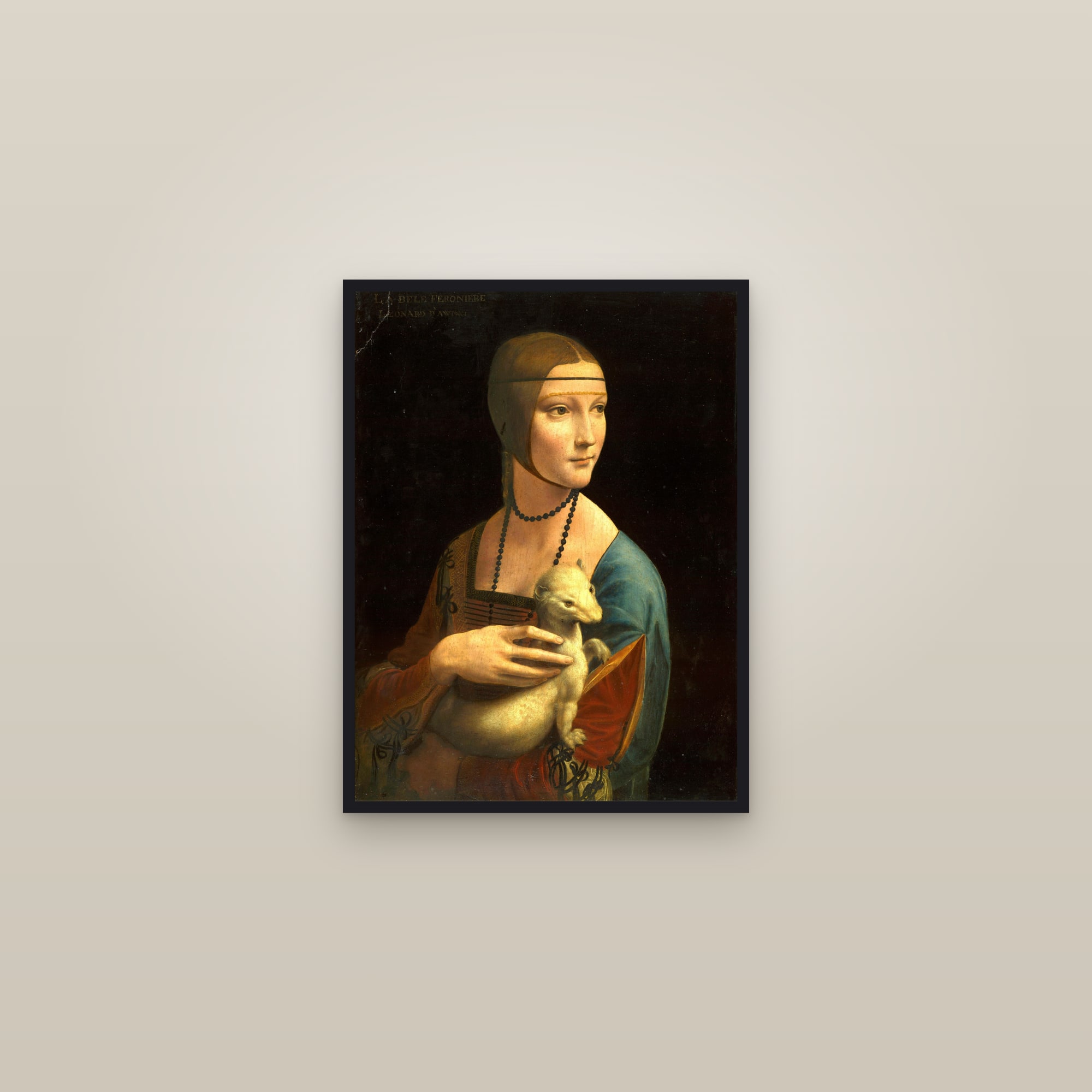 Lady with an Ermine (Full) — Full-Bleed Edition — framed in a gallery setting
