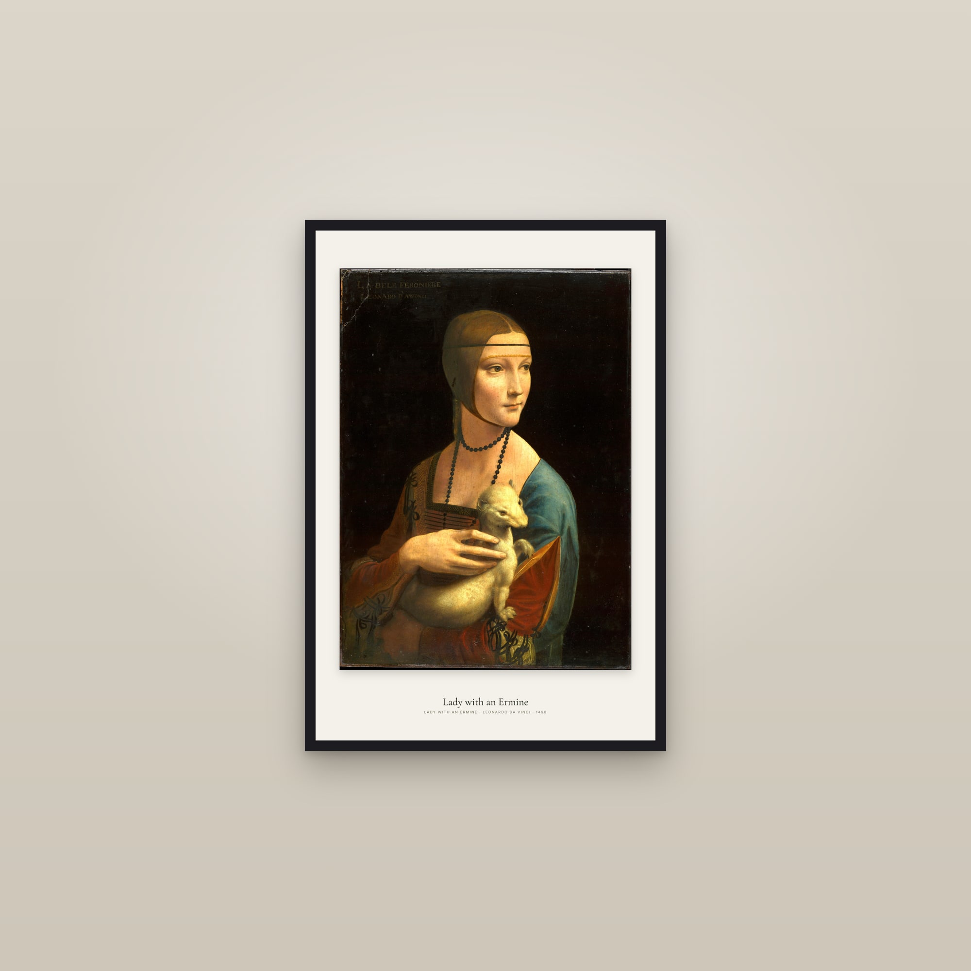 Lady with an Ermine — framed in a gallery setting