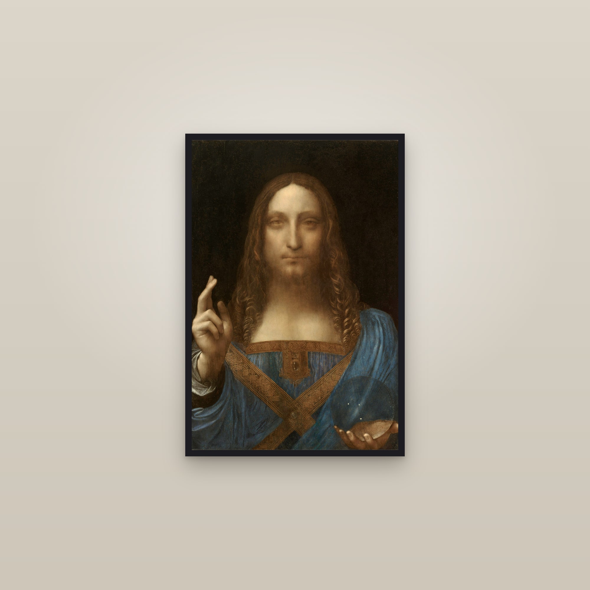 Salvator Mundi (Full) — Full-Bleed Edition — framed in a gallery setting