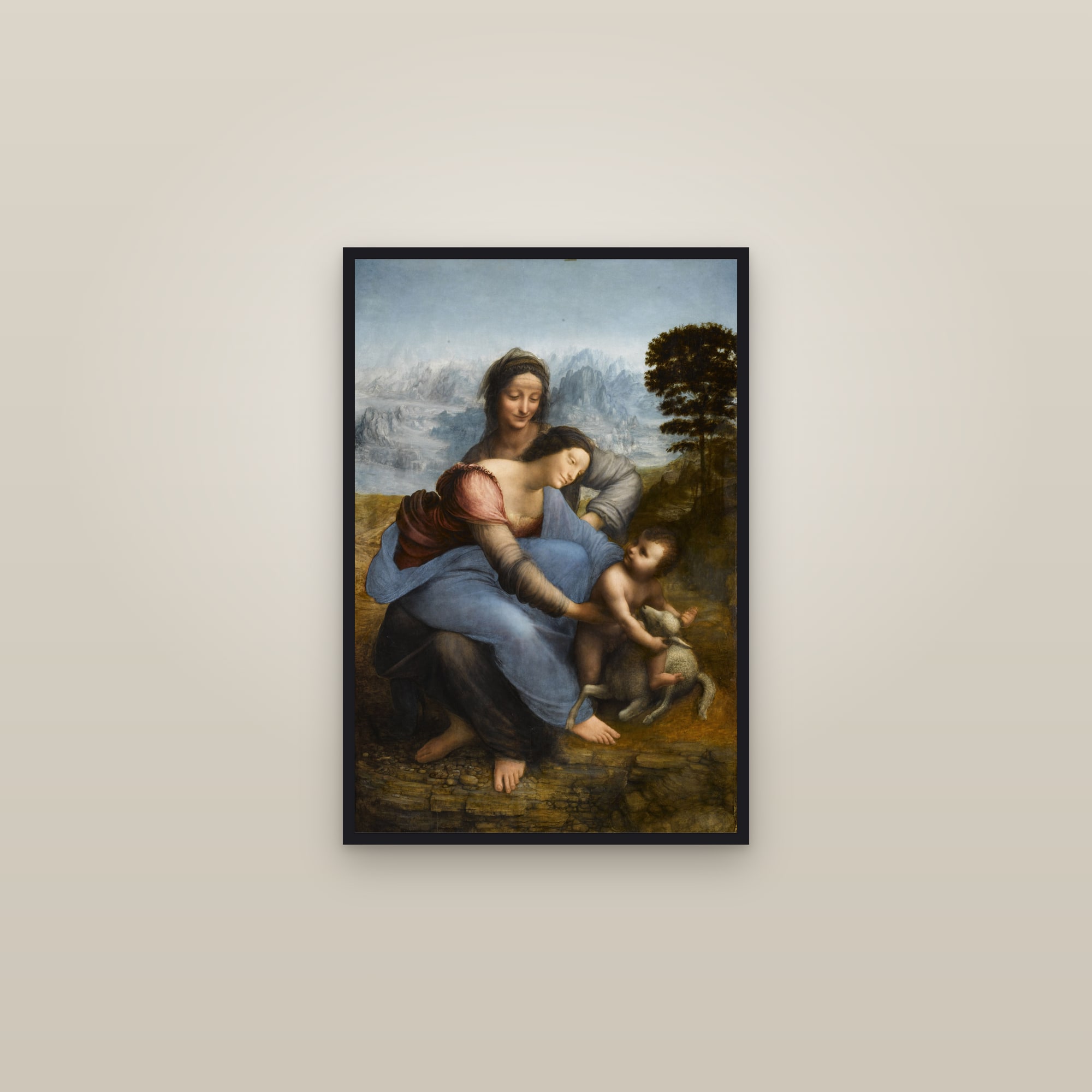 The Virgin and Child with Saint Anne (Full) — Full-Bleed Edition — framed in a gallery setting