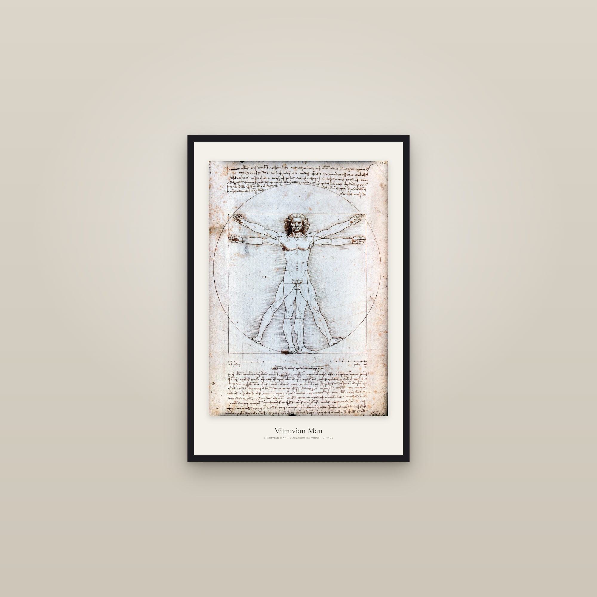 Vitruvian Man — framed in a gallery setting