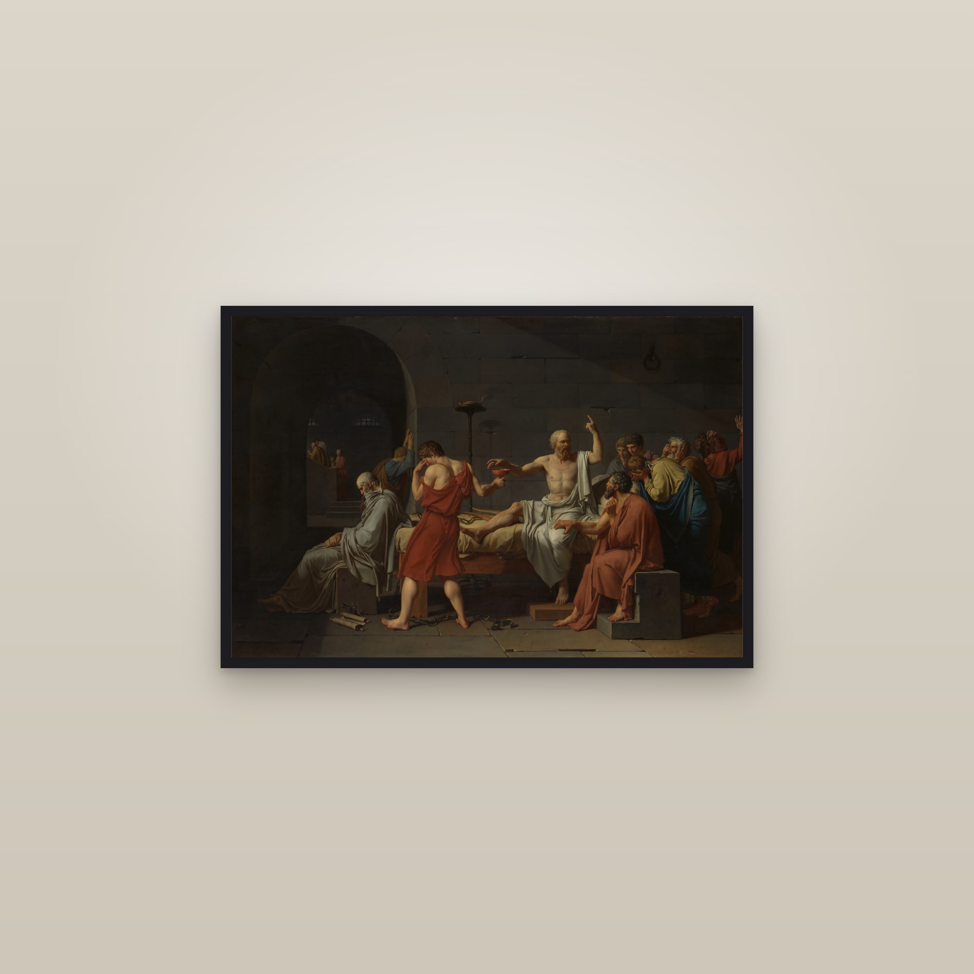 The Death of Socrates (Full) — Full-Bleed Edition — framed in a gallery setting