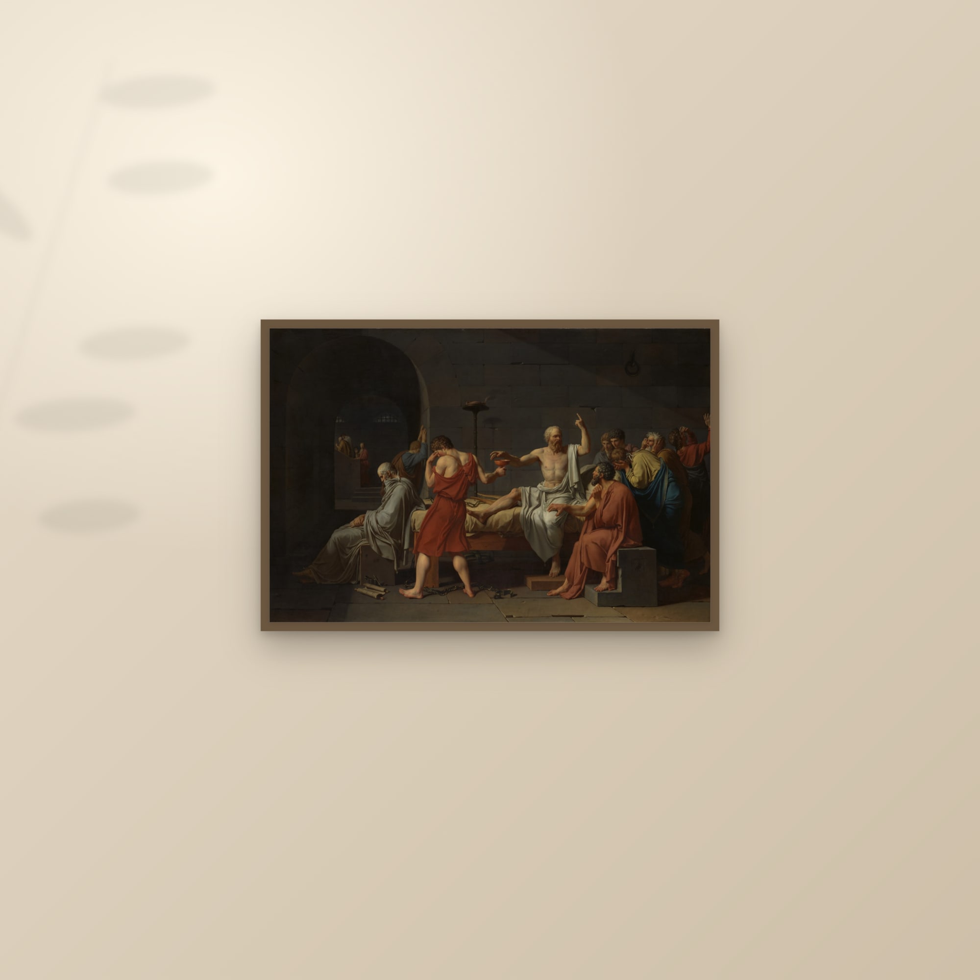 The Death of Socrates (Full) — Full-Bleed Edition — framed and styled on a sunlit wall