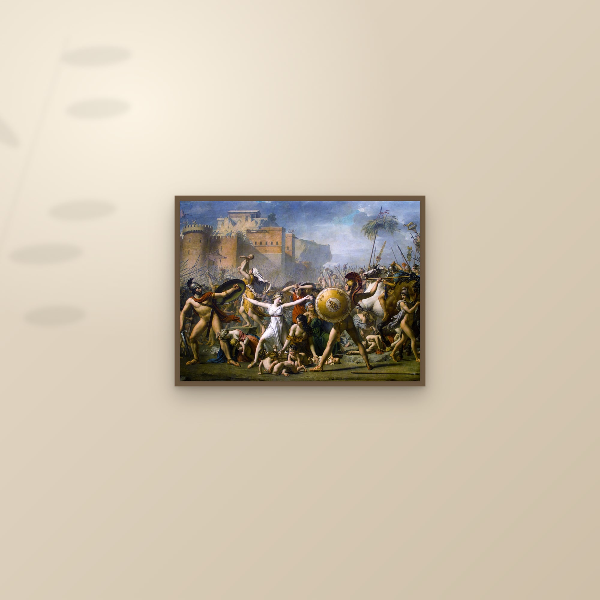 The Intervention of the Sabine Women (Full) — Full-Bleed Edition — framed and styled on a sunlit wall