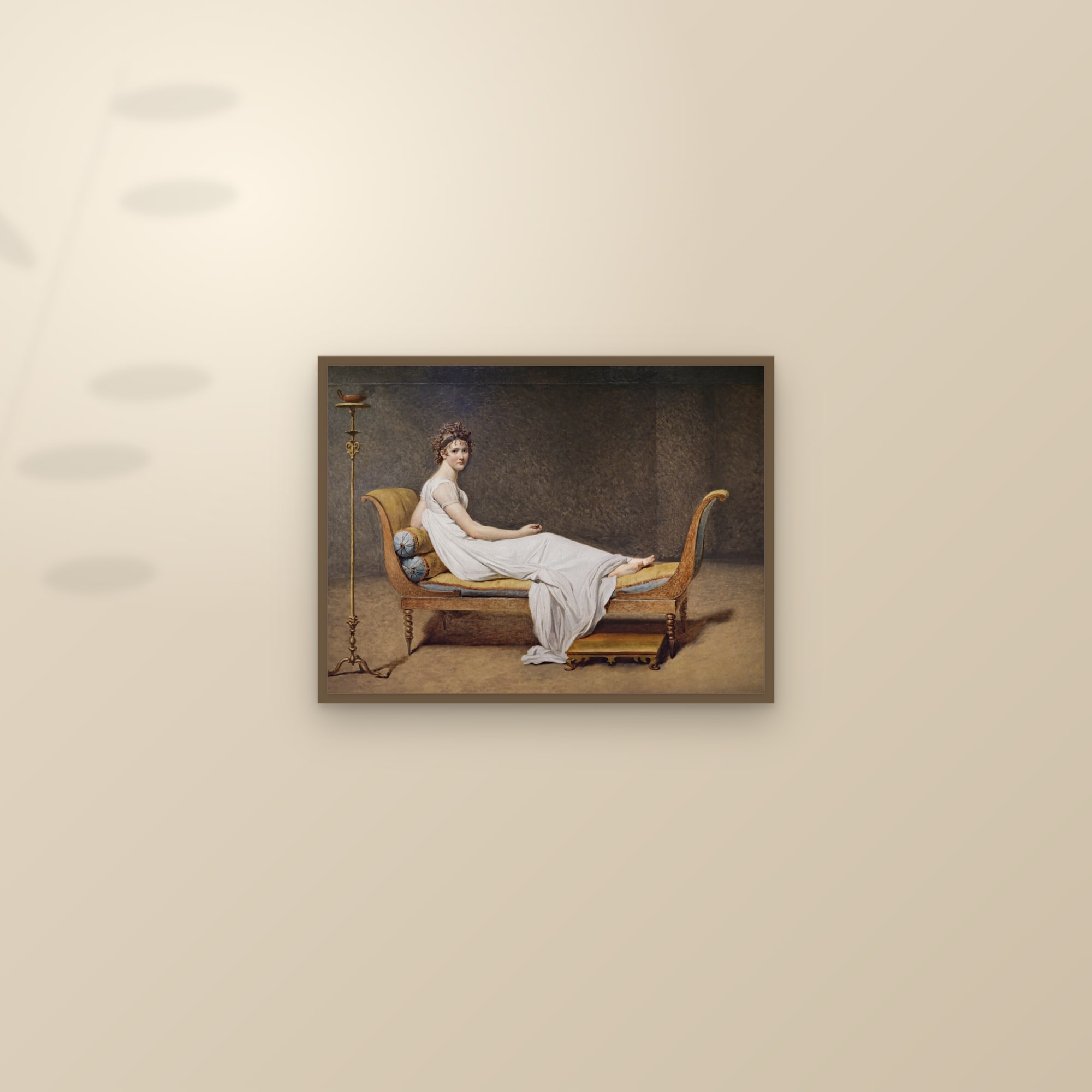 Portrait of Madame Récamier (Full) — Full-Bleed Edition — framed and styled on a sunlit wall