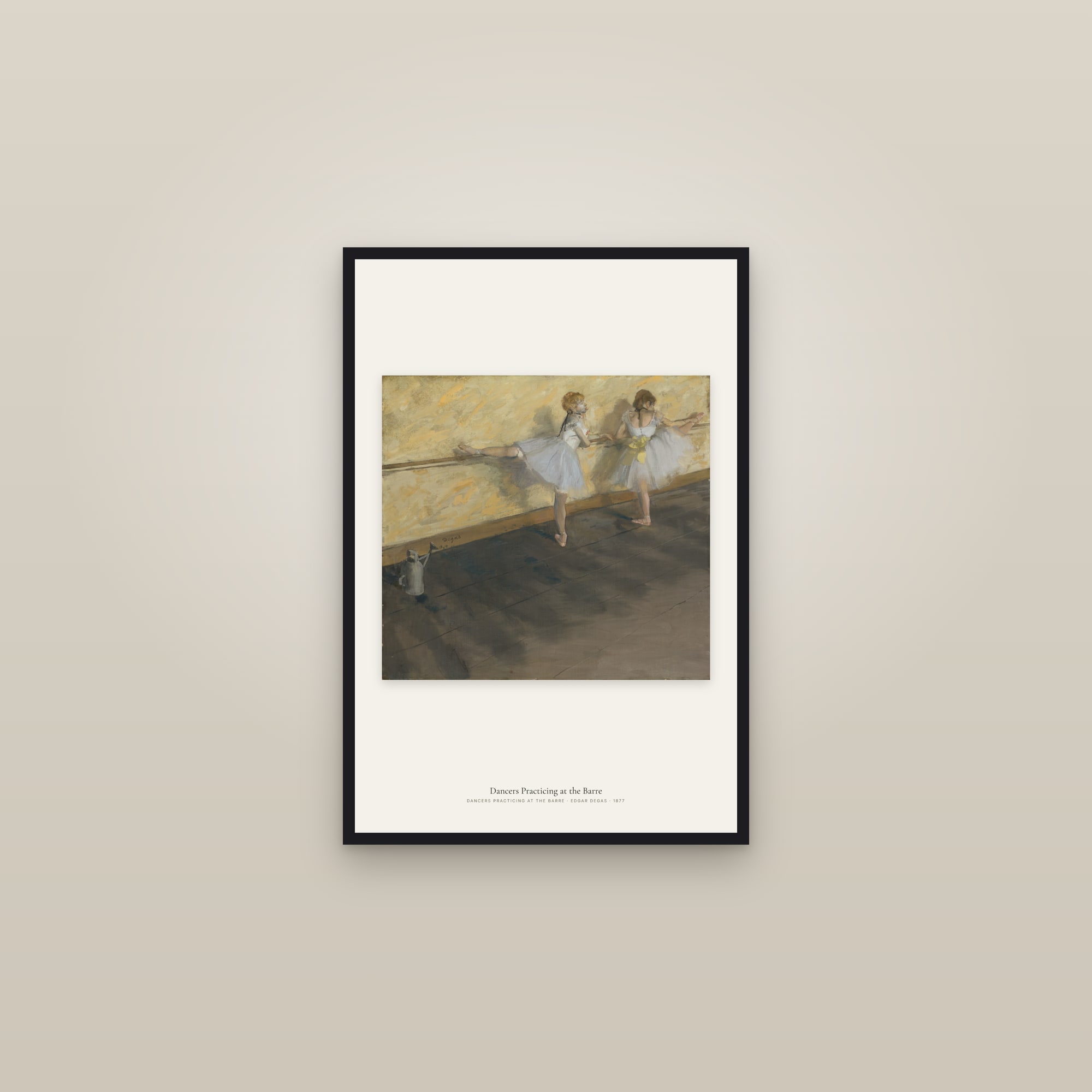 Dancers Practicing at the Barre — framed in a gallery setting