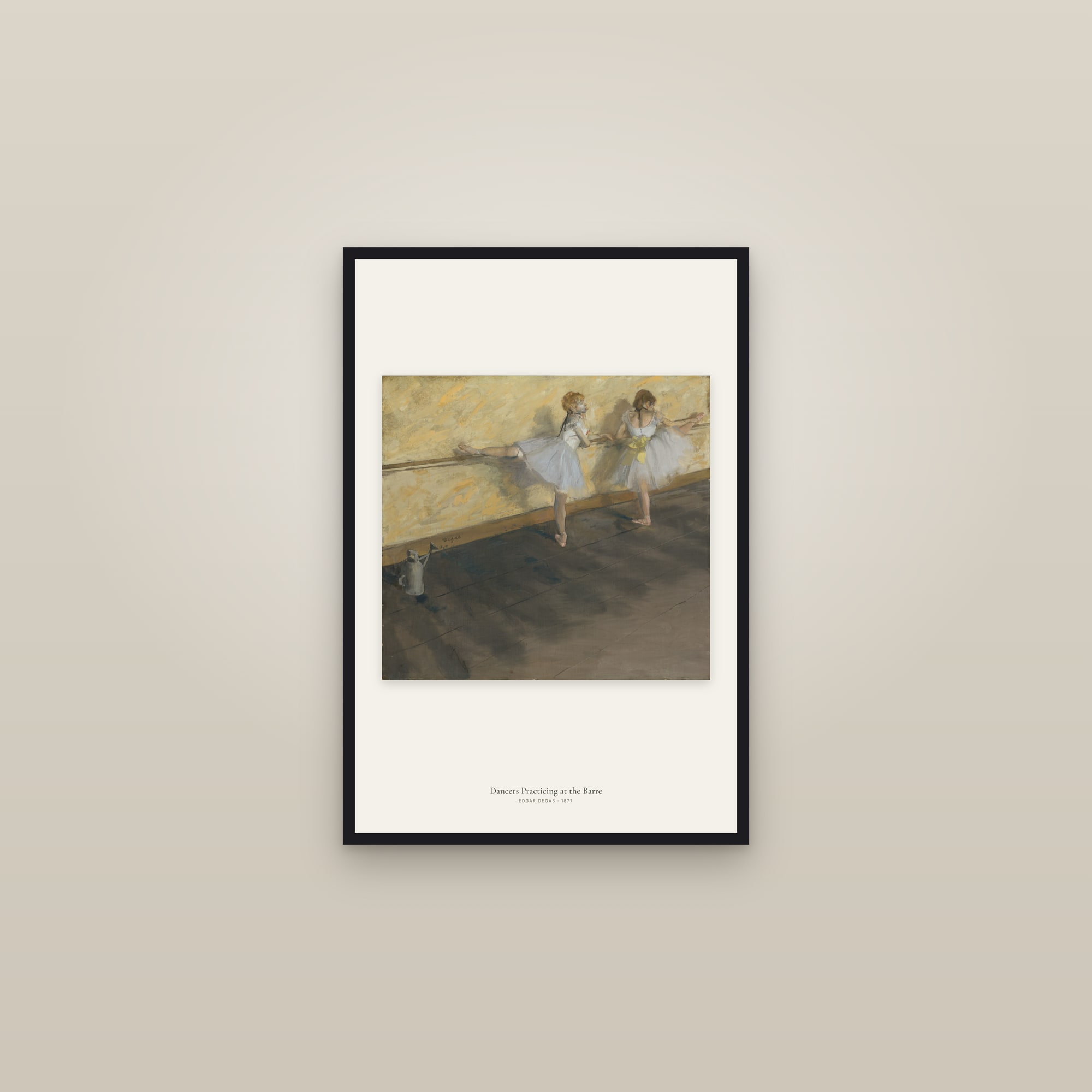 Dancers Practicing at the Barre — framed in a gallery setting