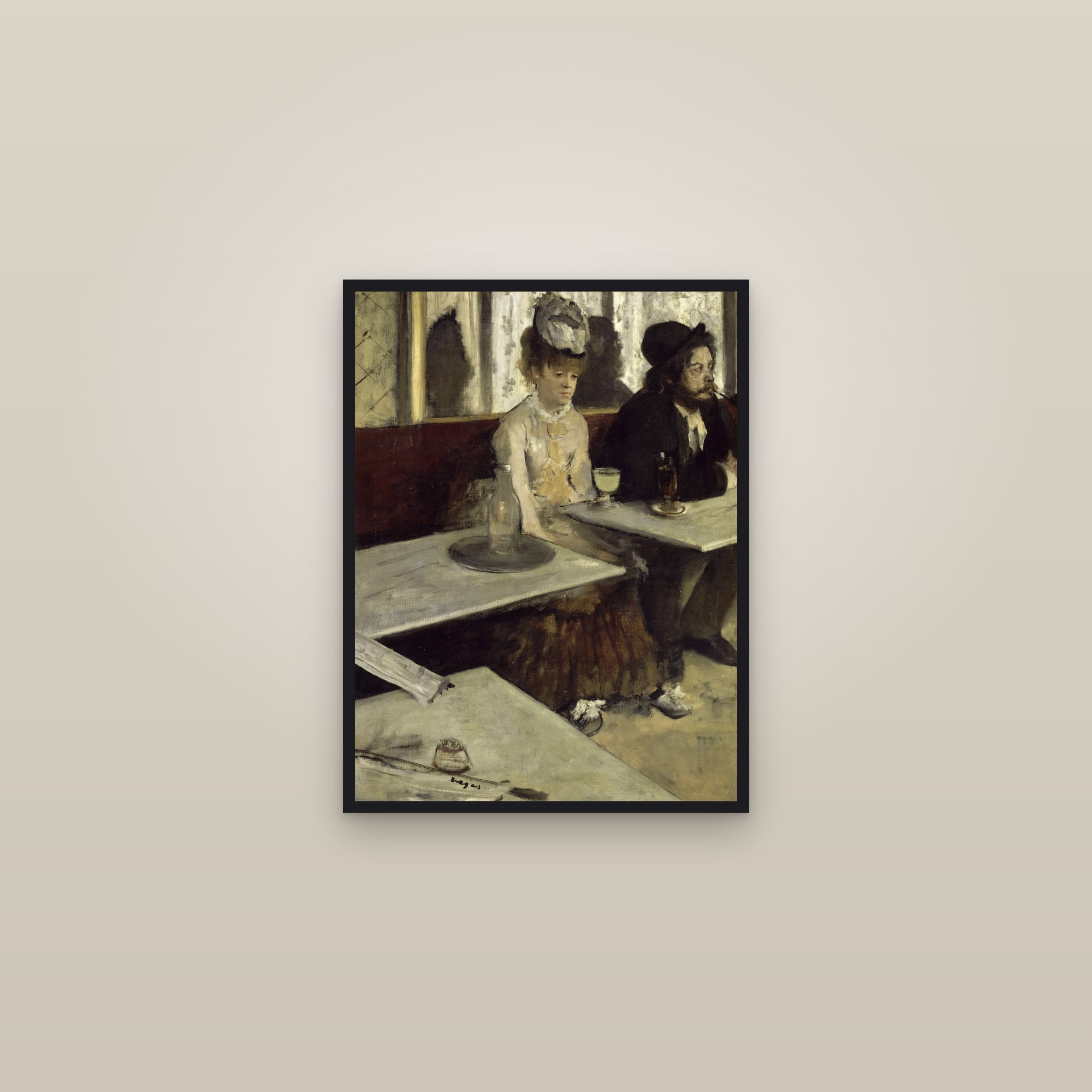 L'Absinthe (In a Café) — Full-Bleed Edition — framed in a gallery setting