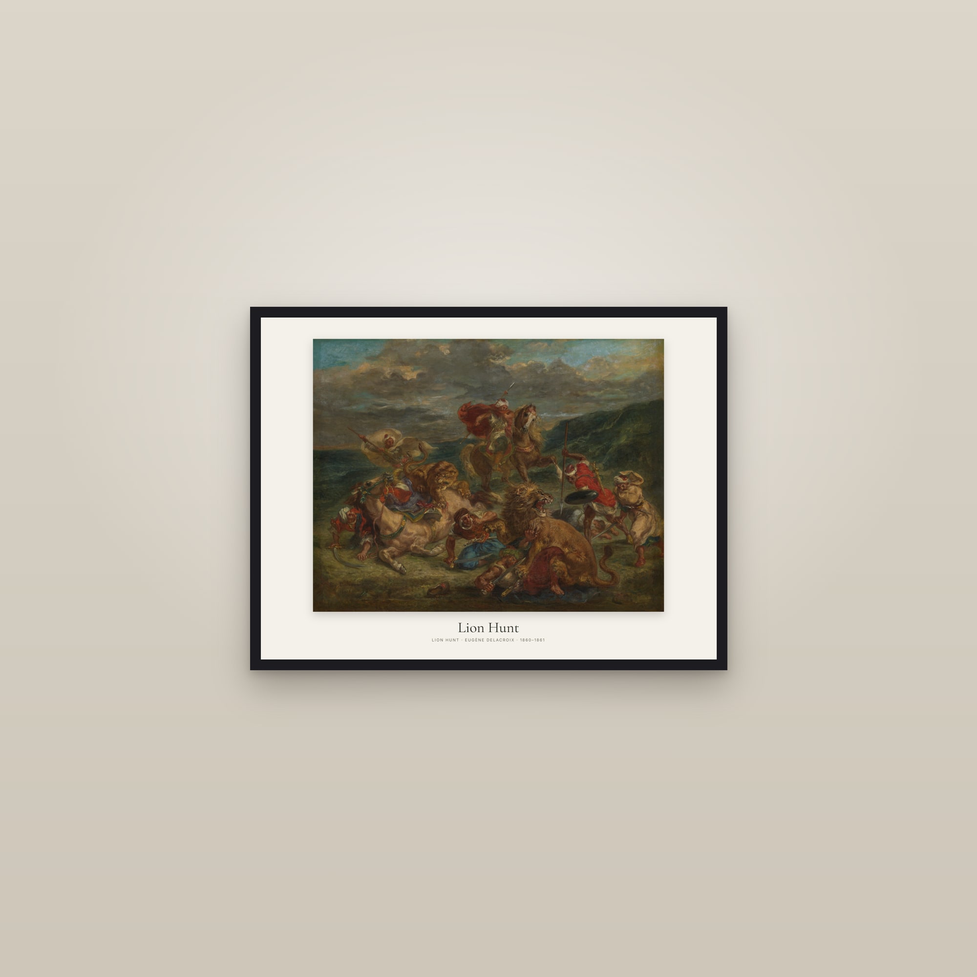 Lion Hunt — framed in a gallery setting