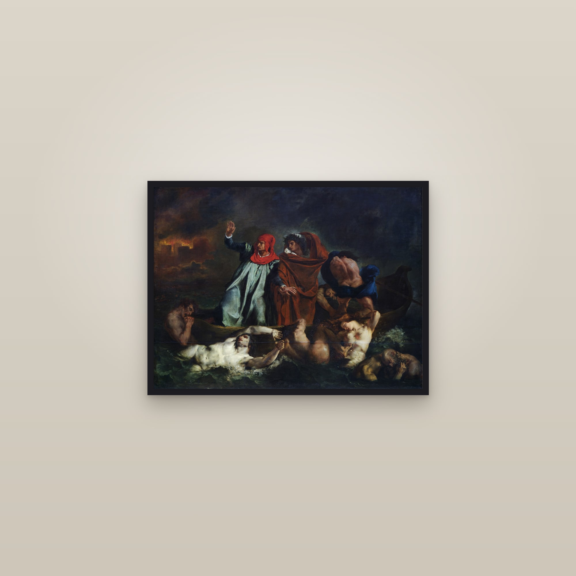 The Barque of Dante (Full) — Full-Bleed Edition — framed in a gallery setting