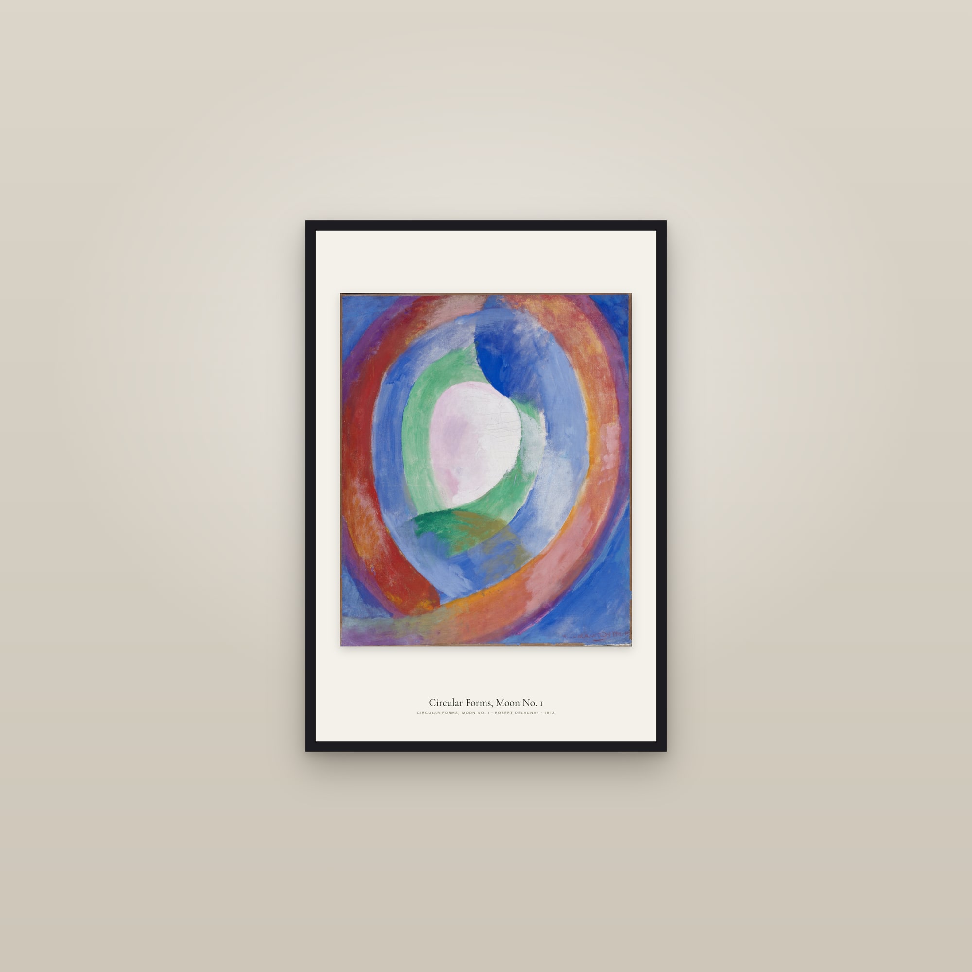 Circular Forms, Moon No. 1 — framed in a gallery setting