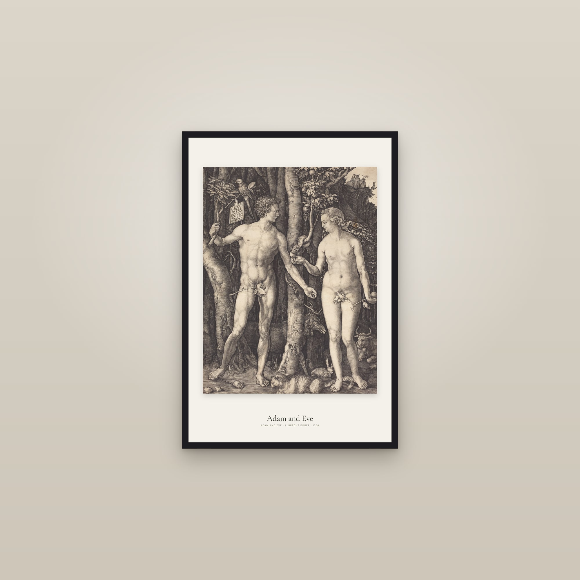 Adam and Eve (Durer) — framed in a gallery setting