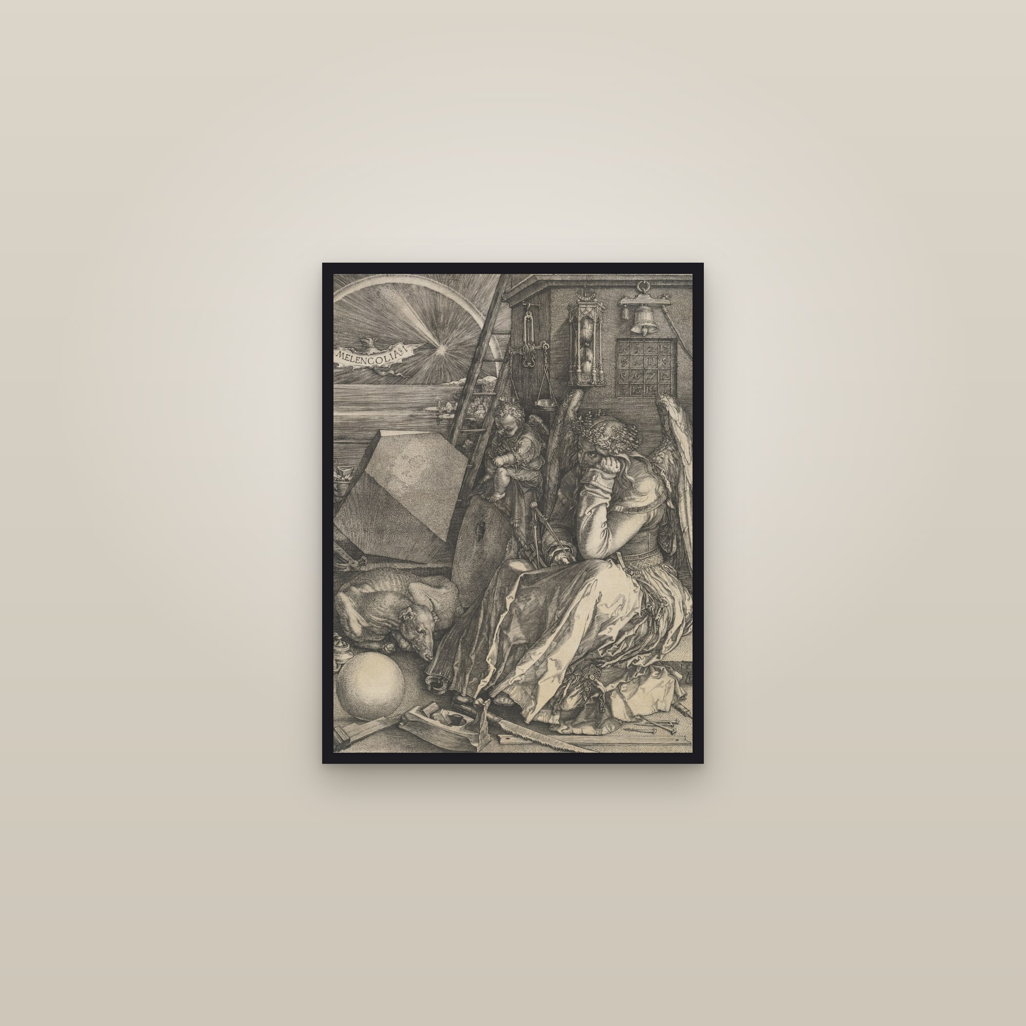 Melencolia I (Full) — Full-Bleed Edition — framed in a gallery setting